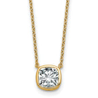14k 1 1/2 carat Certified Lab Grown Diamond VS+ F+ Cushion Complete 18 inch Bezel Set Necklace