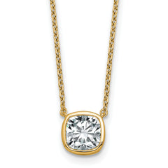 14k 1 1/2 carat Certified Lab Grown Diamond VS+ F+ Cushion Complete 18 inch Bezel Set Necklace