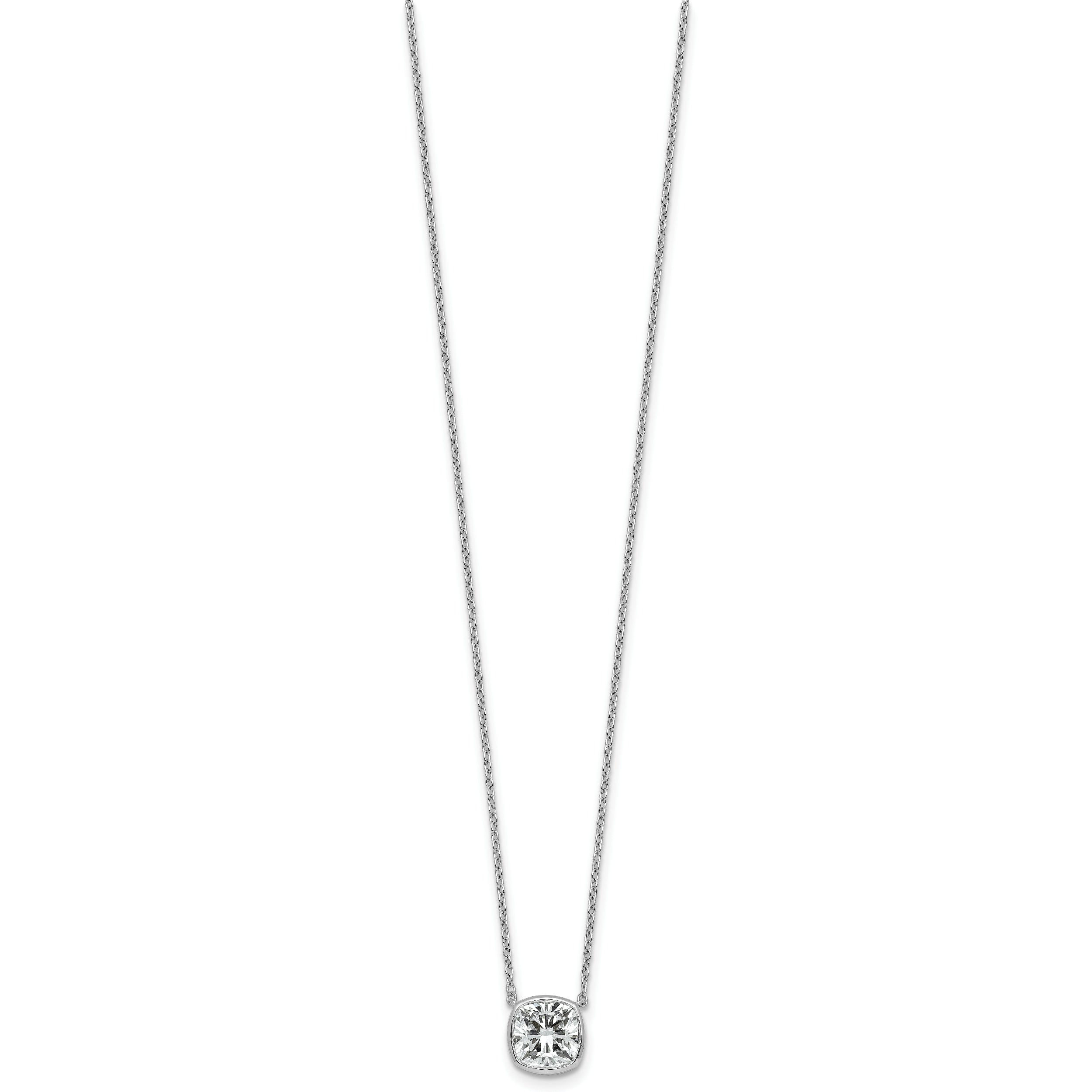 14k White Gold 2 carat Certified Lab Grown Diamond VS+ F+ Cushion Complete 18 inch Bezel Set Necklace