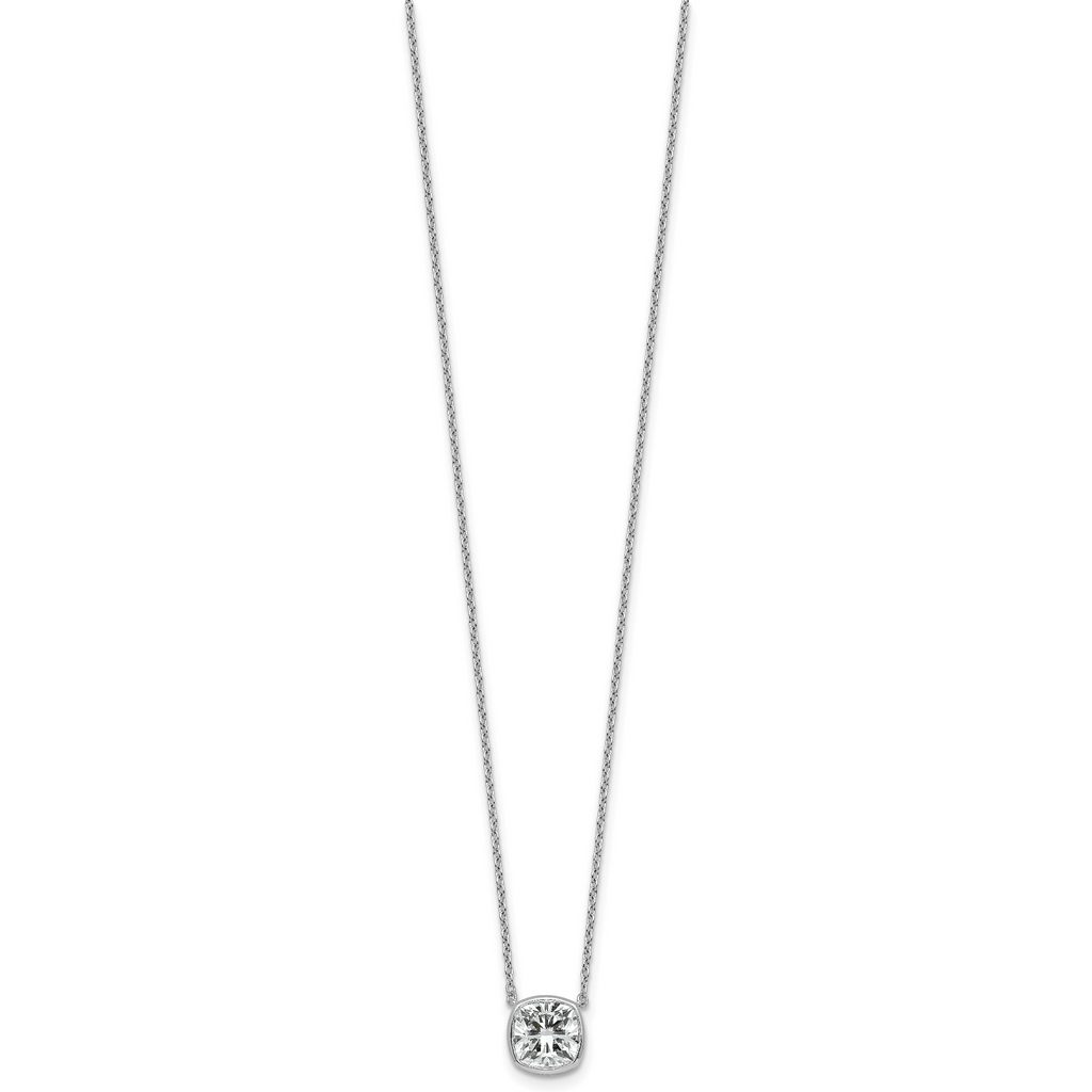 14k White Gold 2 carat Certified Lab Grown Diamond VS+ F+ Cushion Complete 18 inch Bezel Set Necklace