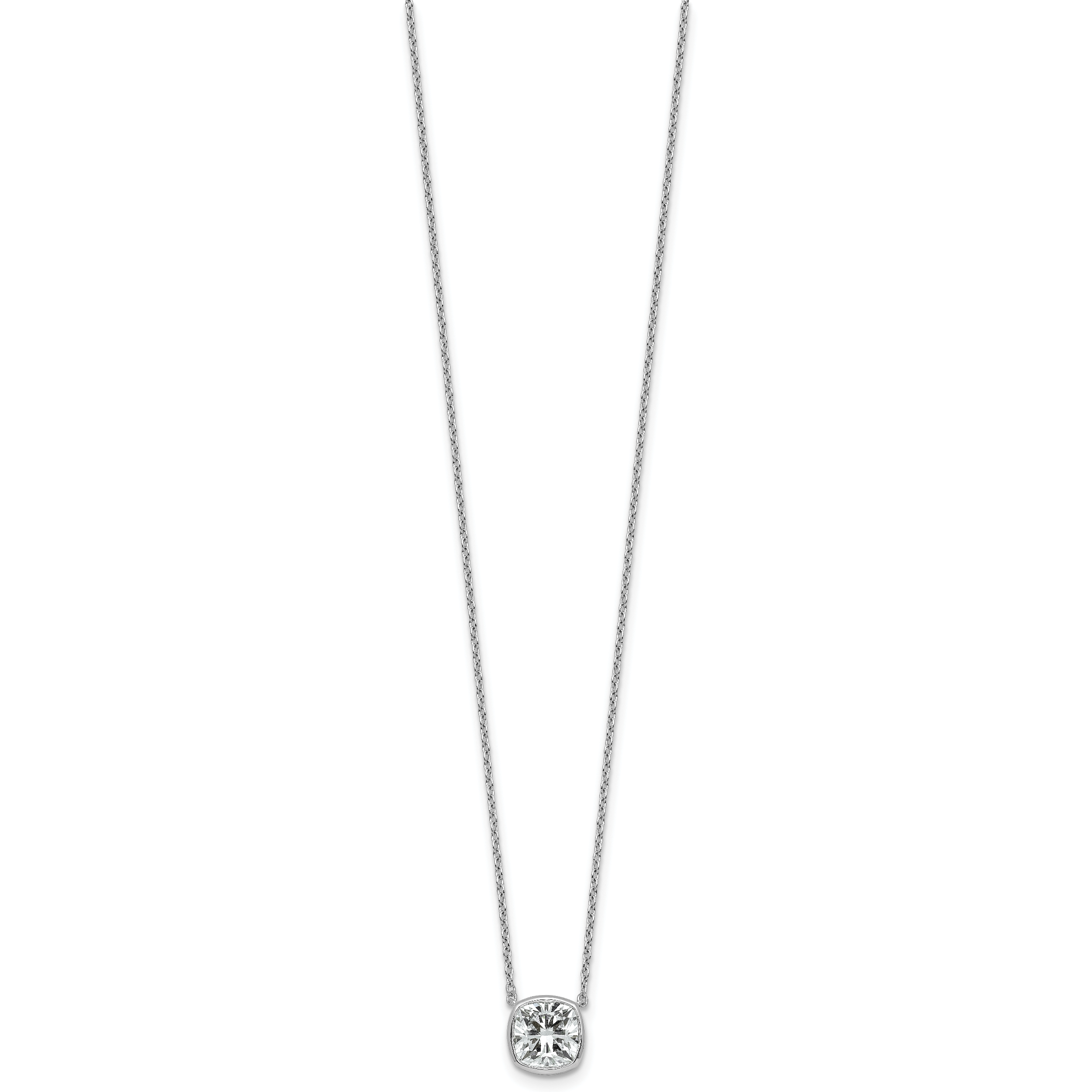 14k White Gold 2 carat Certified Lab Grown Diamond VS+ F+ Cushion Complete 18 inch Bezel Set Necklace