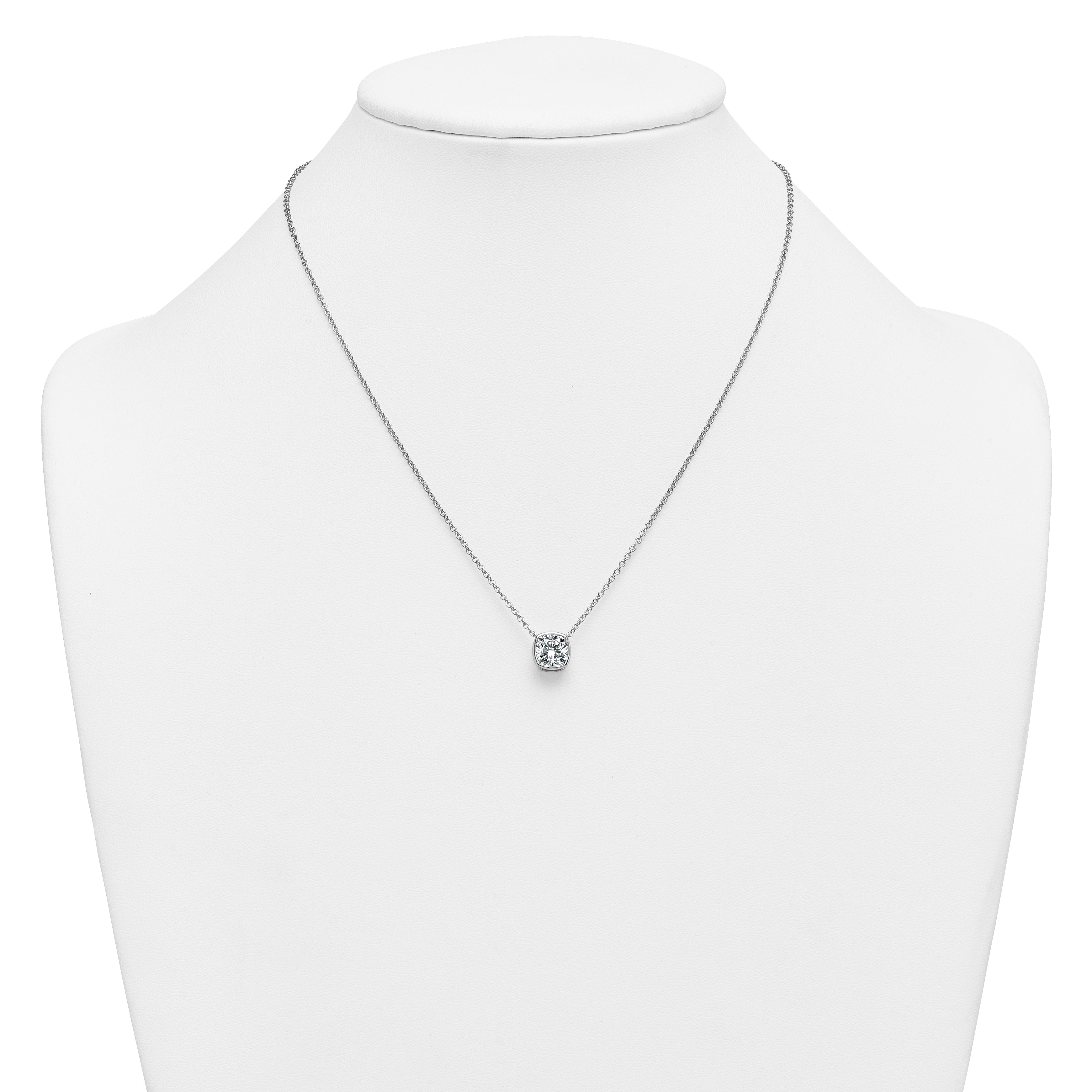14k White Gold 2 carat Certified Lab Grown Diamond VS+ F+ Cushion Complete 18 inch Bezel Set Necklace