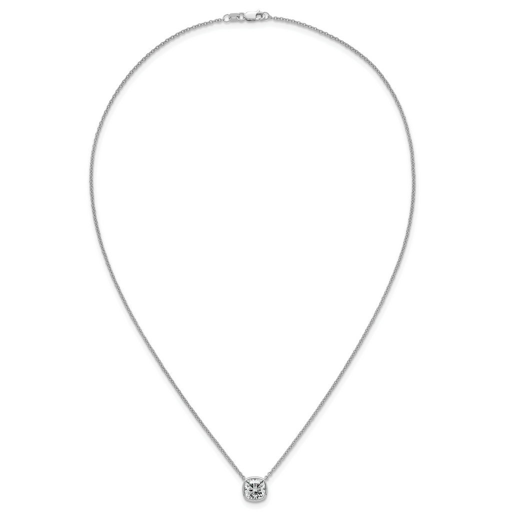 14k White Gold 2 carat Certified Lab Grown Diamond VS+ F+ Cushion Complete 18 inch Bezel Set Necklace