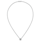 14k White Gold 2 carat Certified Lab Grown Diamond VS+ F+ Cushion Complete 18 inch Bezel Set Necklace
