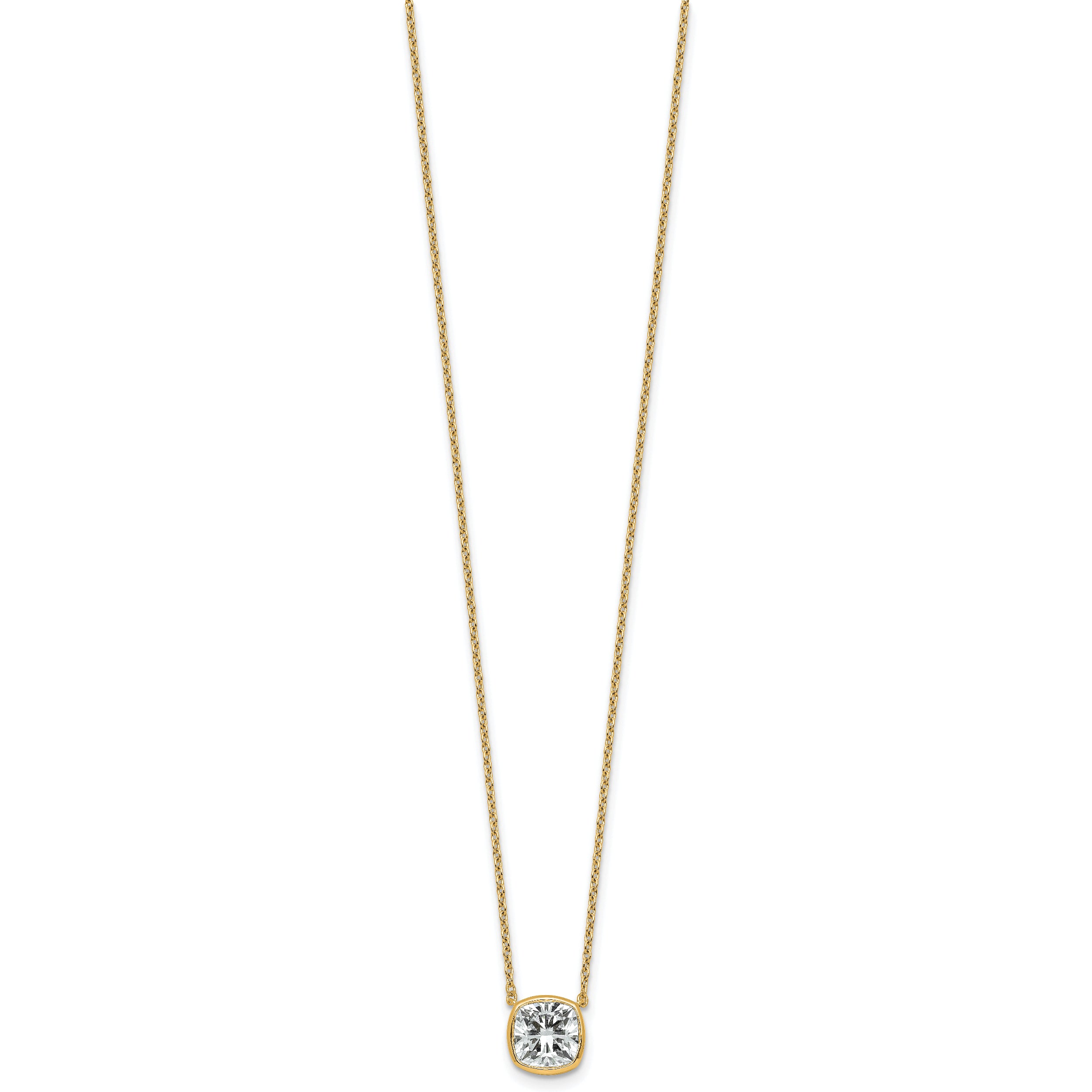 14k 2 carat Certified Lab Grown Diamond VS+ F+ Cushion Complete 18 inch Bezel Set Necklace