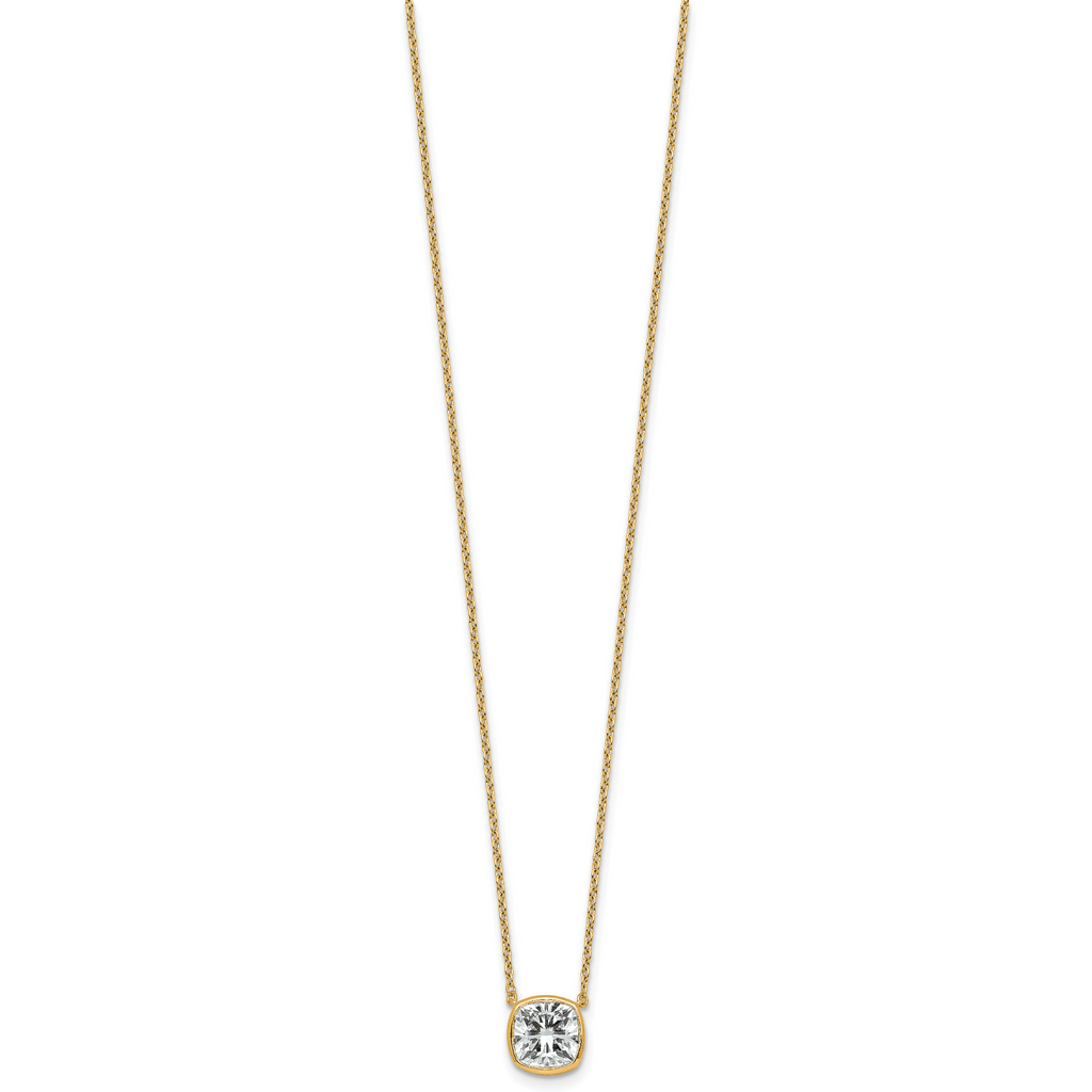 14k 2 carat Certified Lab Grown Diamond VS+ F+ Cushion Complete 18 inch Bezel Set Necklace