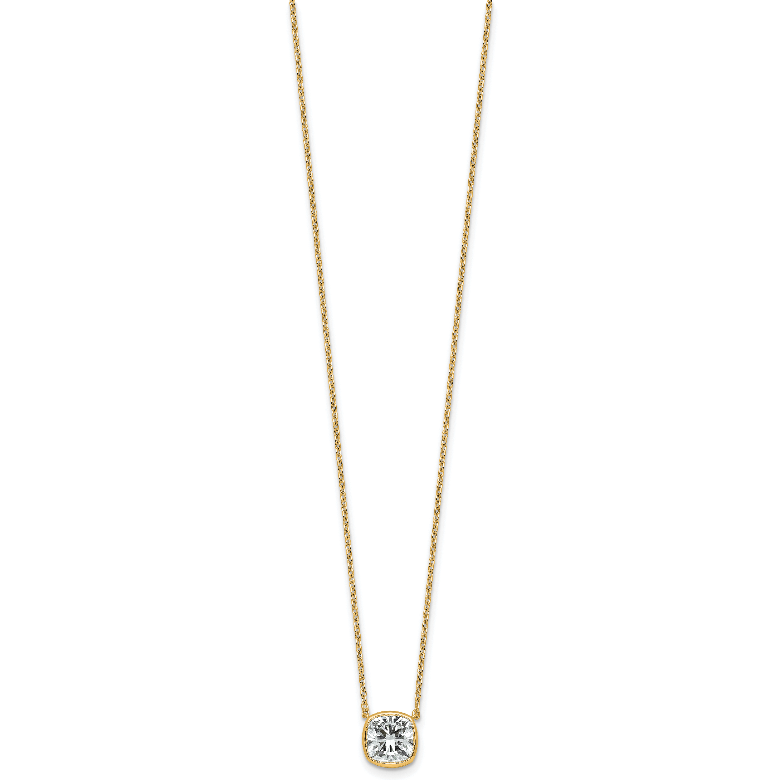 14k 2 carat Certified Lab Grown Diamond VS+ F+ Cushion Complete 18 inch Bezel Set Necklace