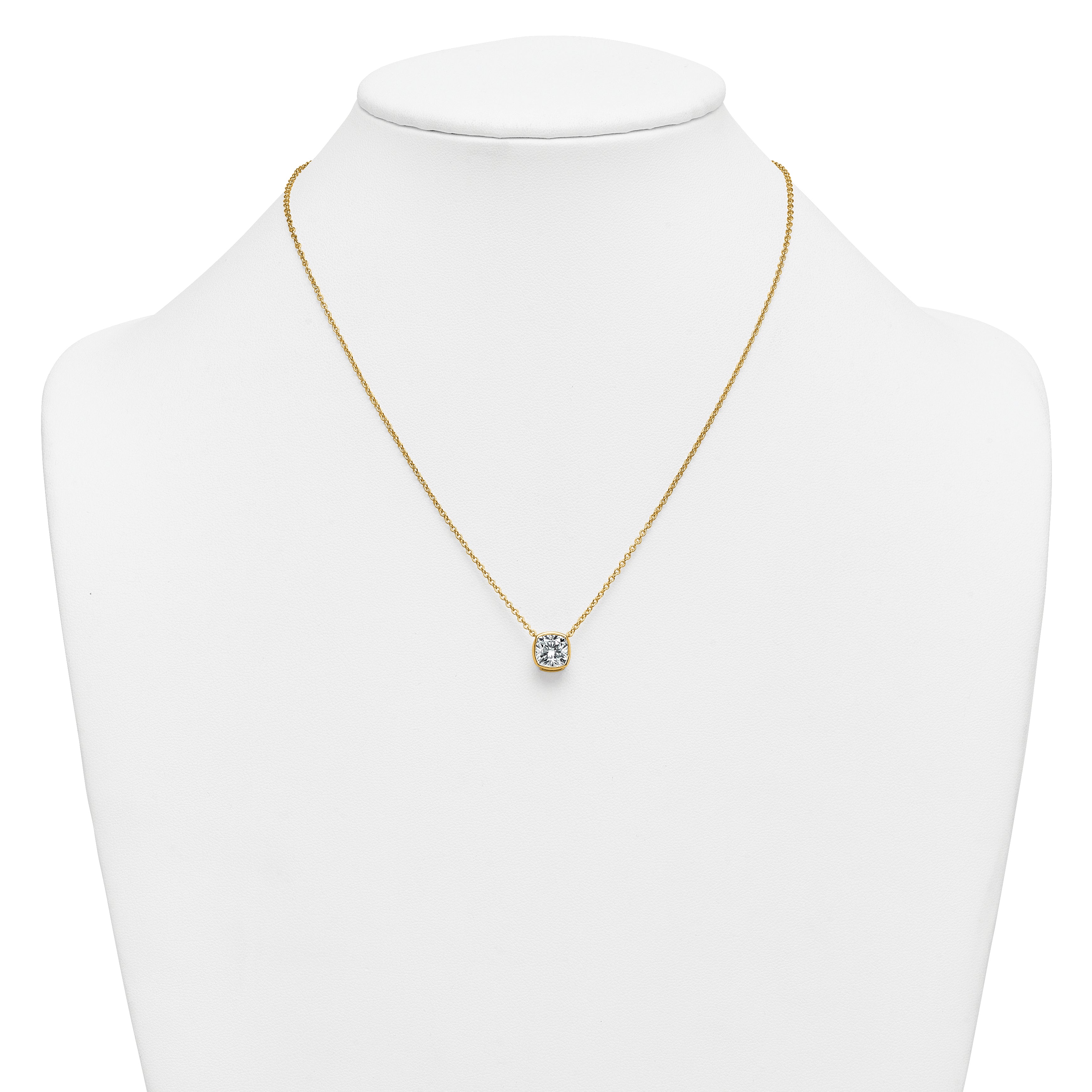 14k 2 carat Certified Lab Grown Diamond VS+ F+ Cushion Complete 18 inch Bezel Set Necklace