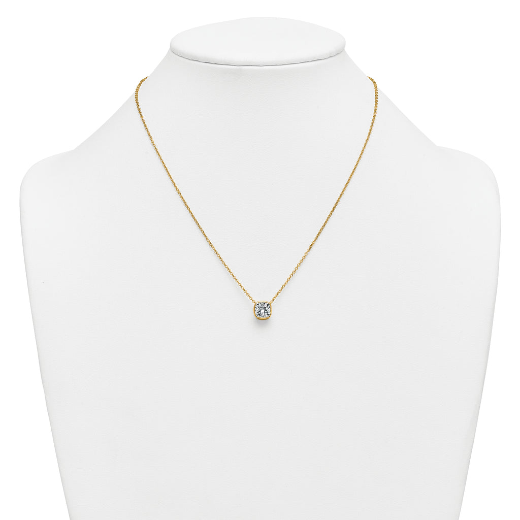 14k 2 carat Certified Lab Grown Diamond VS+ F+ Cushion Complete 18 inch Bezel Set Necklace