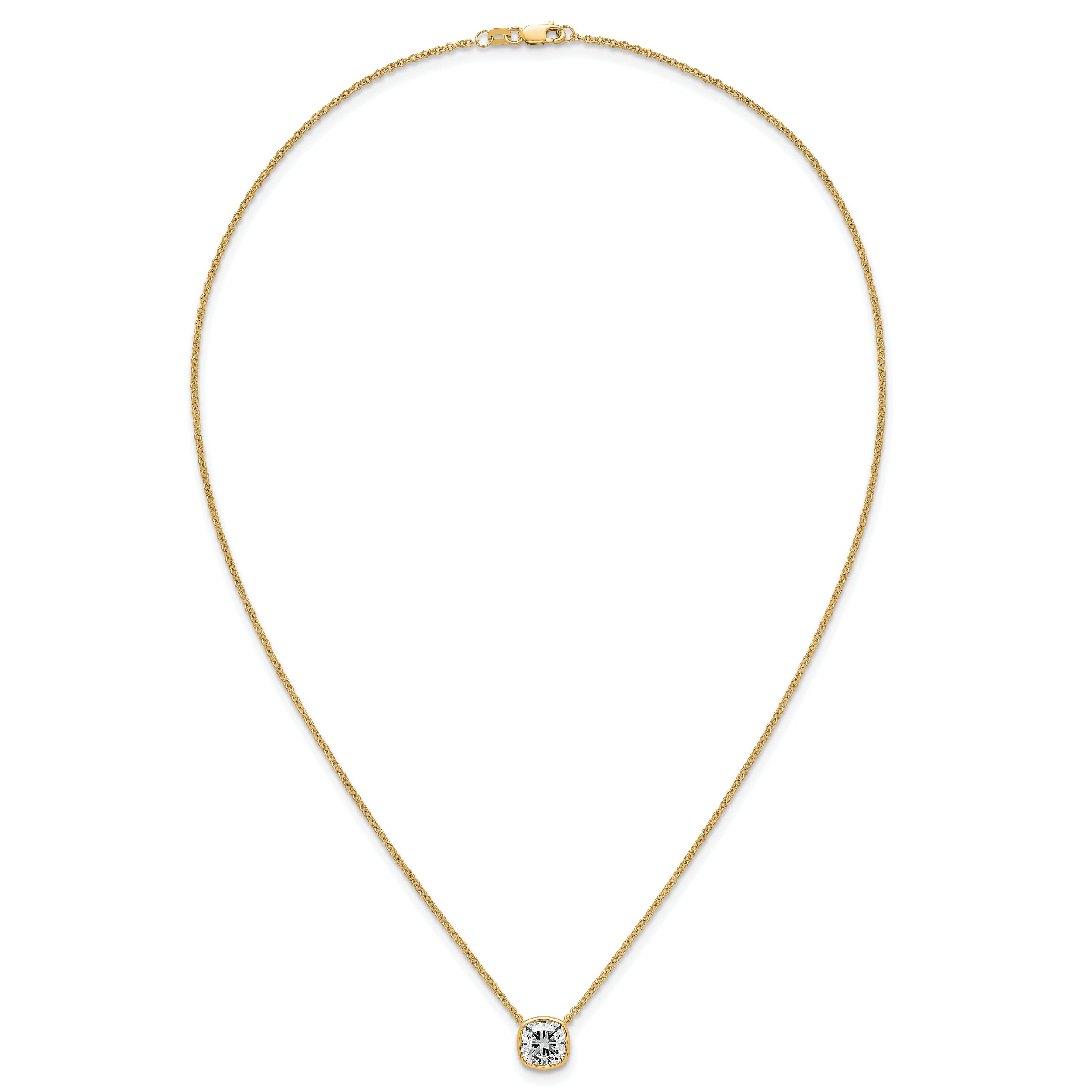 14k 2 carat Certified Lab Grown Diamond VS+ F+ Cushion Complete 18 inch Bezel Set Necklace