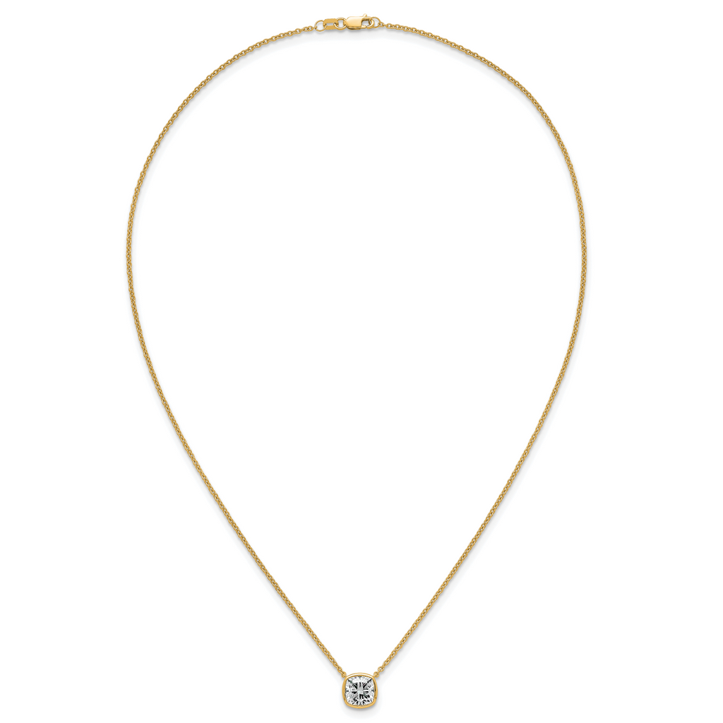 14k 2 carat Certified Lab Grown Diamond VS+ F+ Cushion Complete 18 inch Bezel Set Necklace