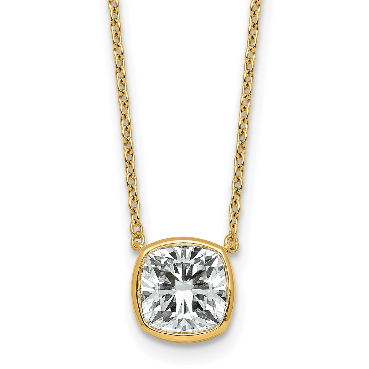 14k 2ct Cert Lab Grown Dia VS+ F+ Cushion  Bezel Set Pendant