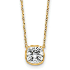 14k 2ct Cert Lab Grown Dia VS+ F+ Cushion  Bezel Set Pendant