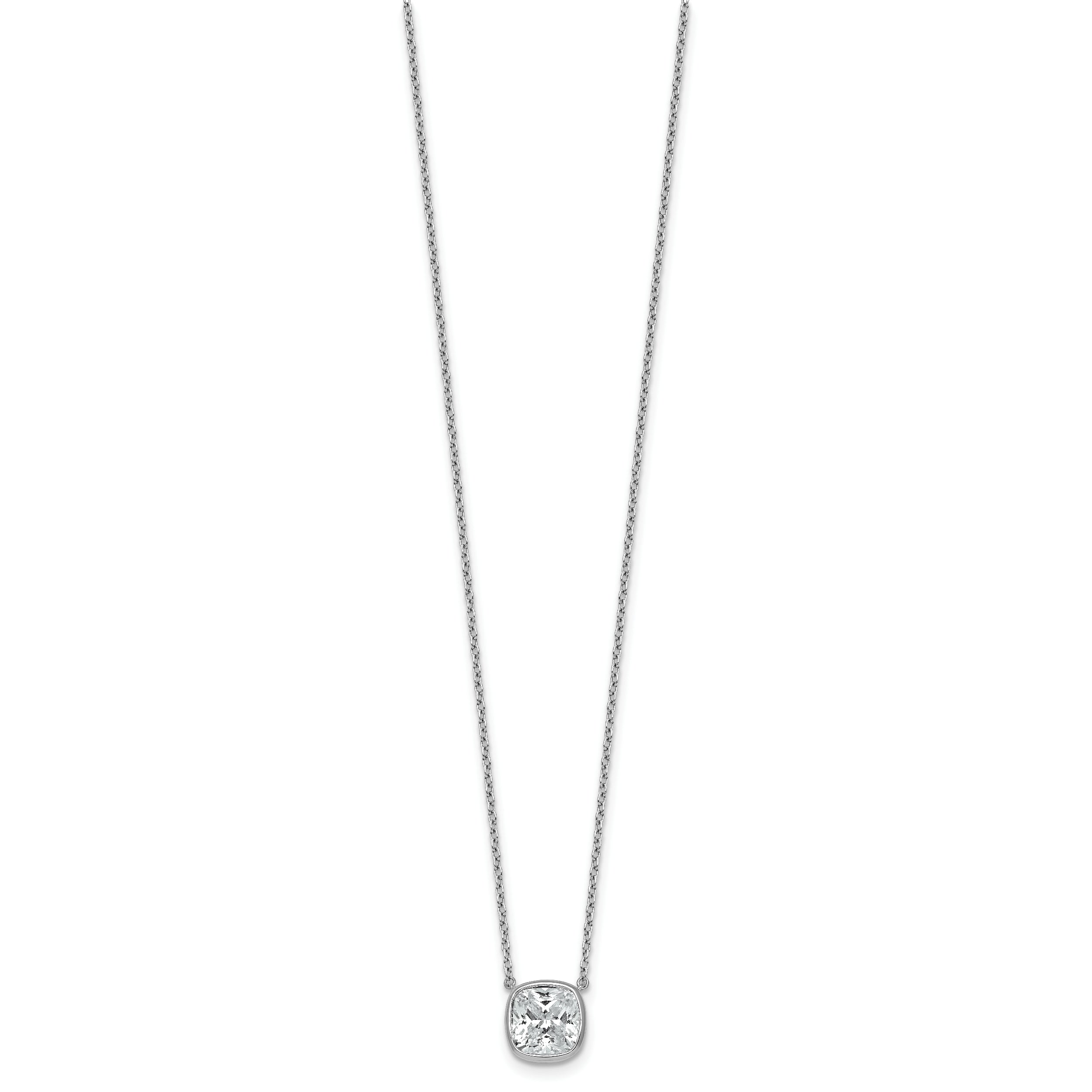 14k White Gold 2 1/2 carat Certified Lab Grown Diamond VS+ F+ Cushion Complete 18 inch Bezel Set Necklace
