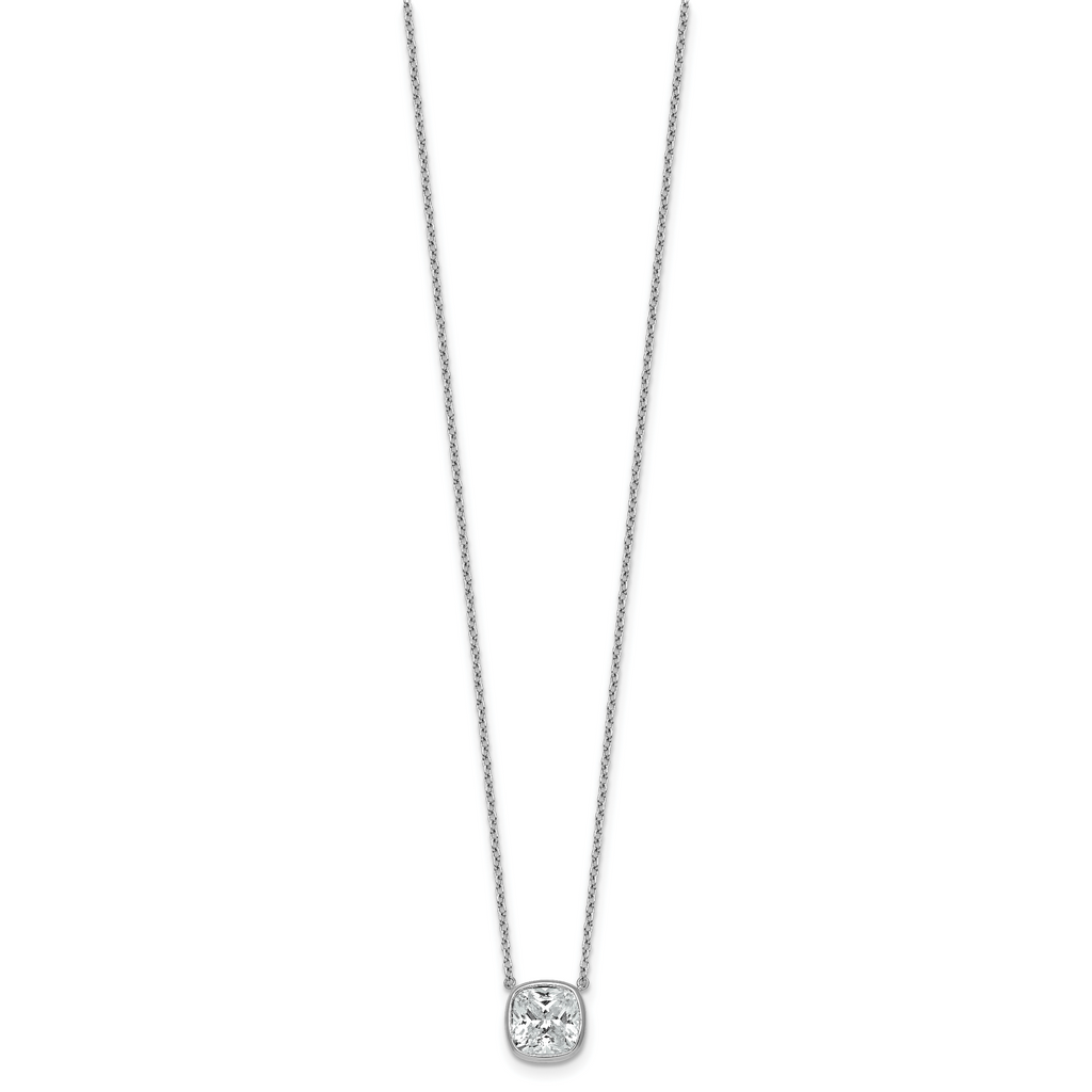 14k White Gold 2 1/2 carat Certified Lab Grown Diamond VS+ F+ Cushion Complete 18 inch Bezel Set Necklace