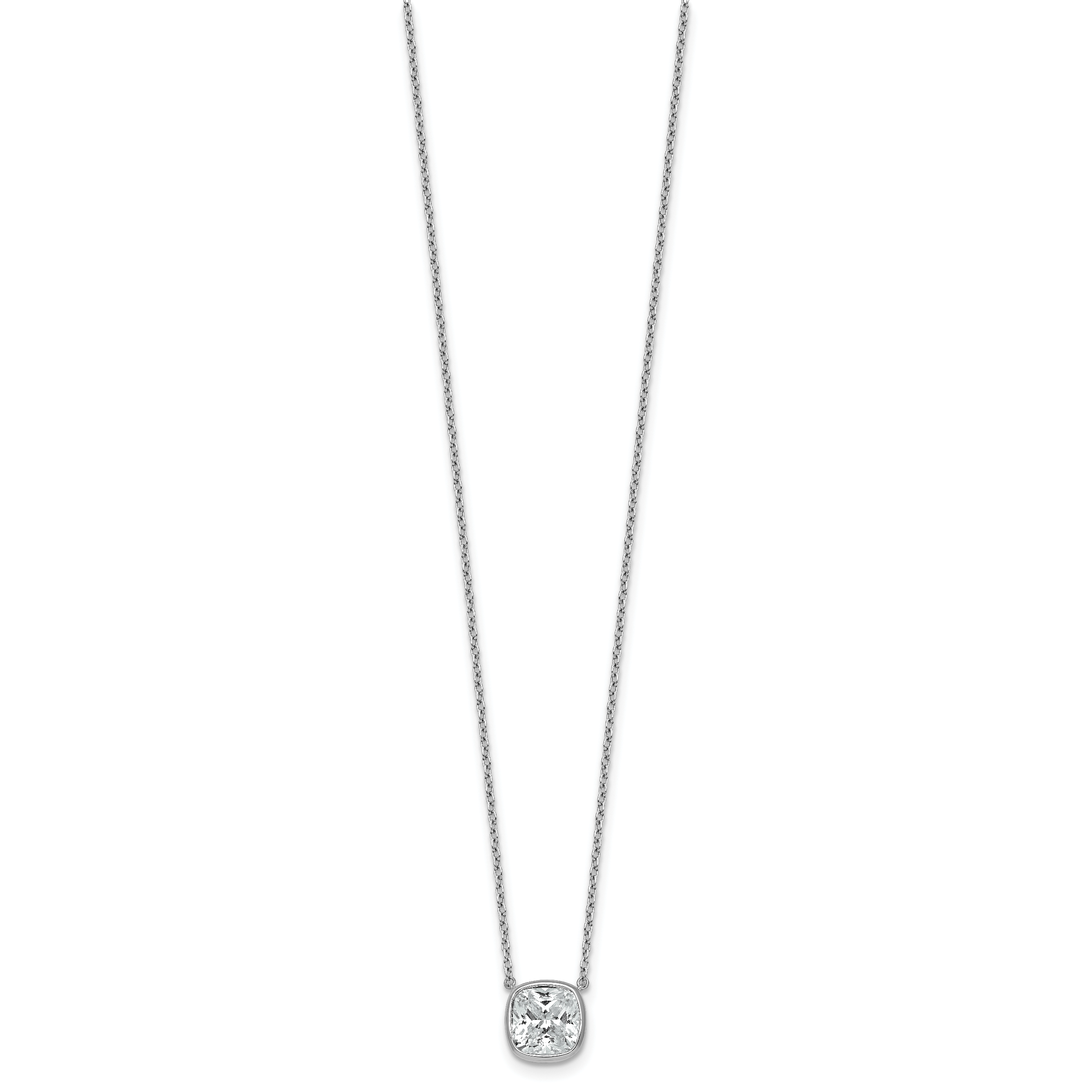 14k White Gold 2 1/2 carat Certified Lab Grown Diamond VS+ F+ Cushion Complete 18 inch Bezel Set Necklace