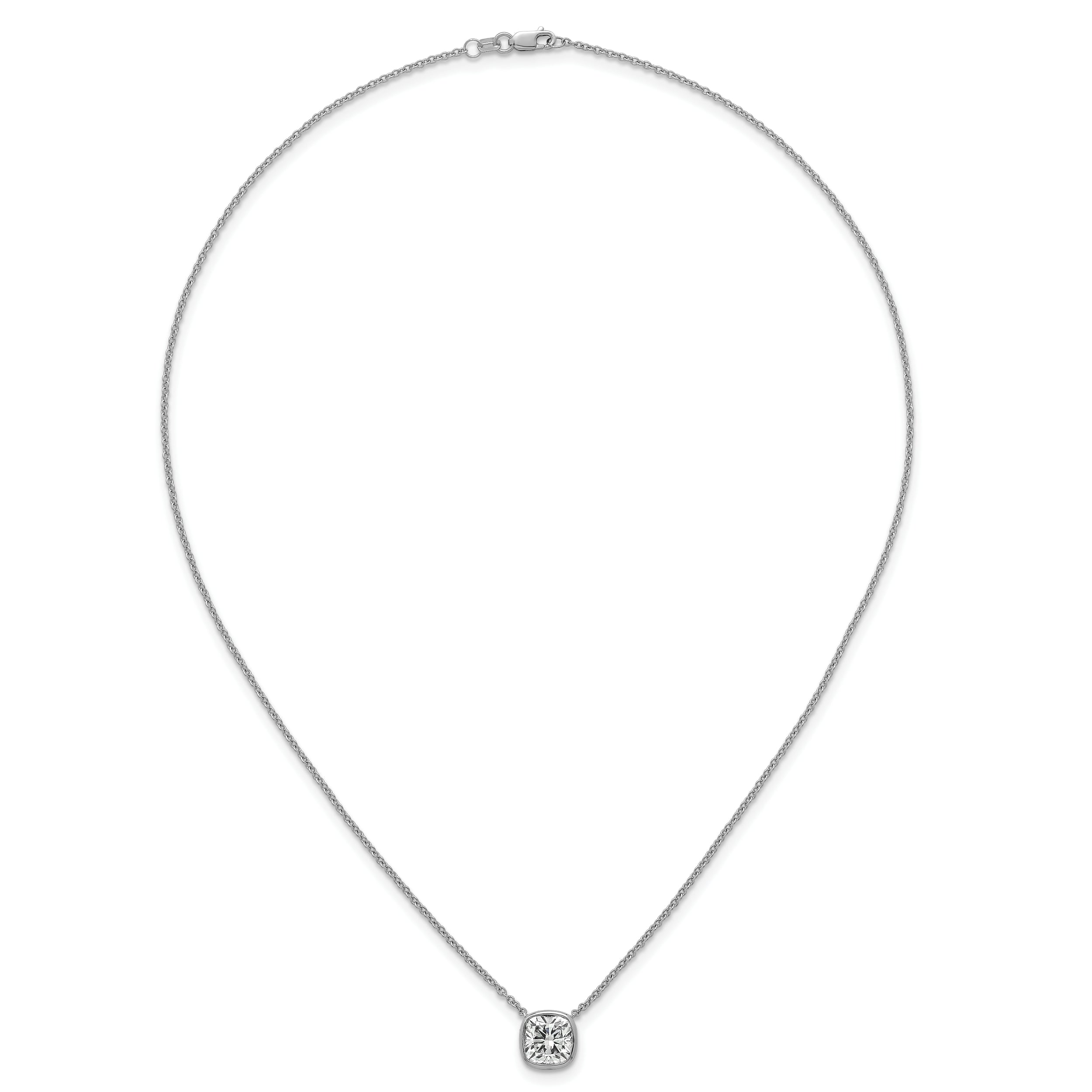 14k White Gold 2 1/2 carat Certified Lab Grown Diamond VS+ F+ Cushion Complete 18 inch Bezel Set Necklace