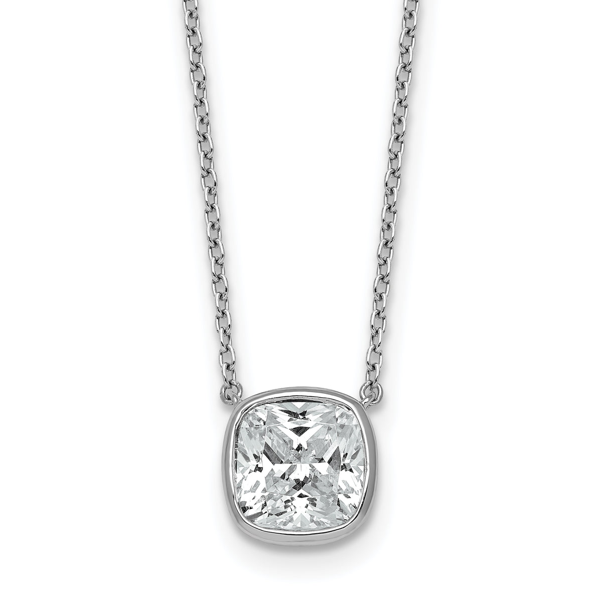 14k White Gold 2 1/2 carat Certified Lab Grown Diamond VS+ F+ Cushion Complete 18 inch Bezel Set Necklace