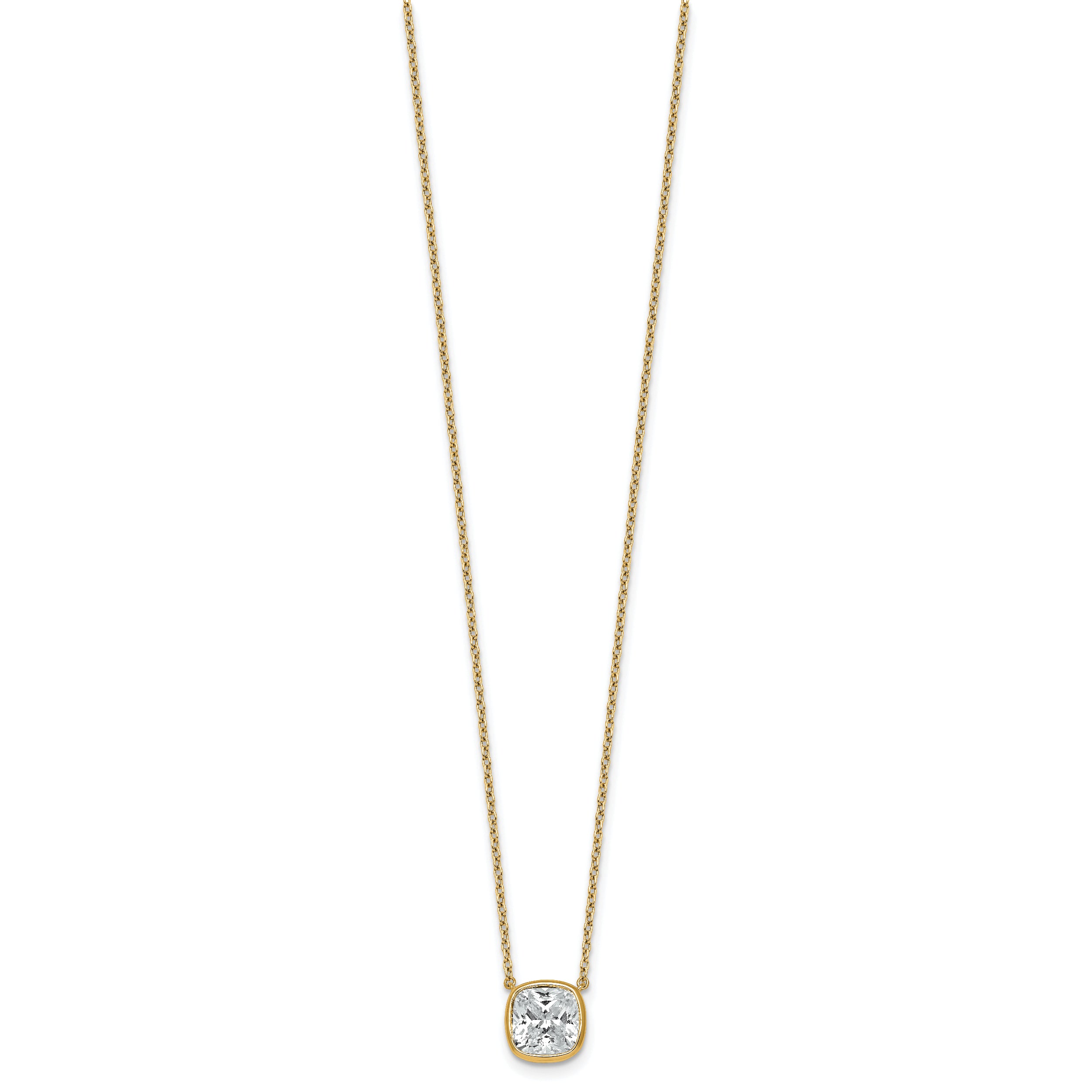 14k 2 1/2 carat Certified Lab Grown Diamond VS+ F+ Cushion Complete 18 inch Bezel Set Necklace