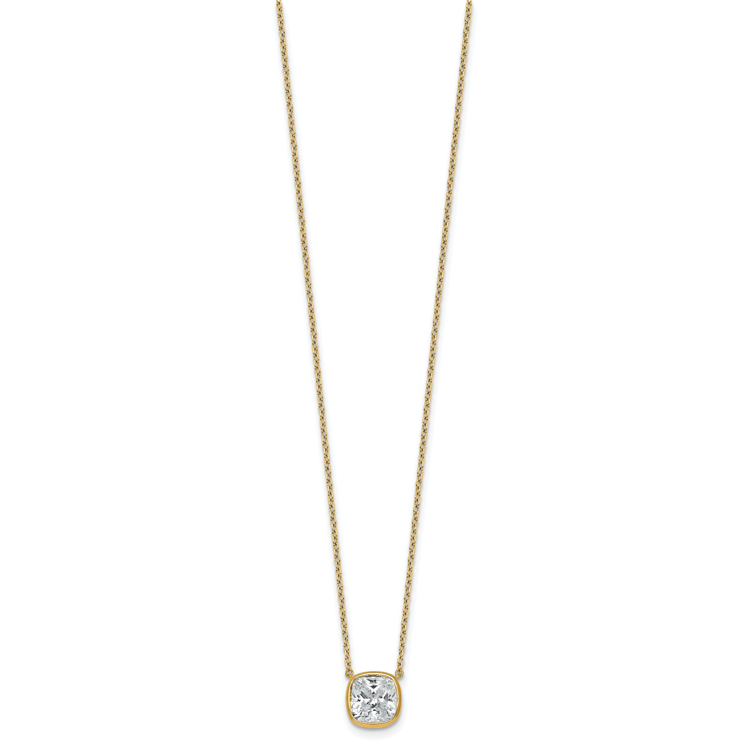 14k 2 1/2 carat Certified Lab Grown Diamond VS+ F+ Cushion Complete 18 inch Bezel Set Necklace Secondary image