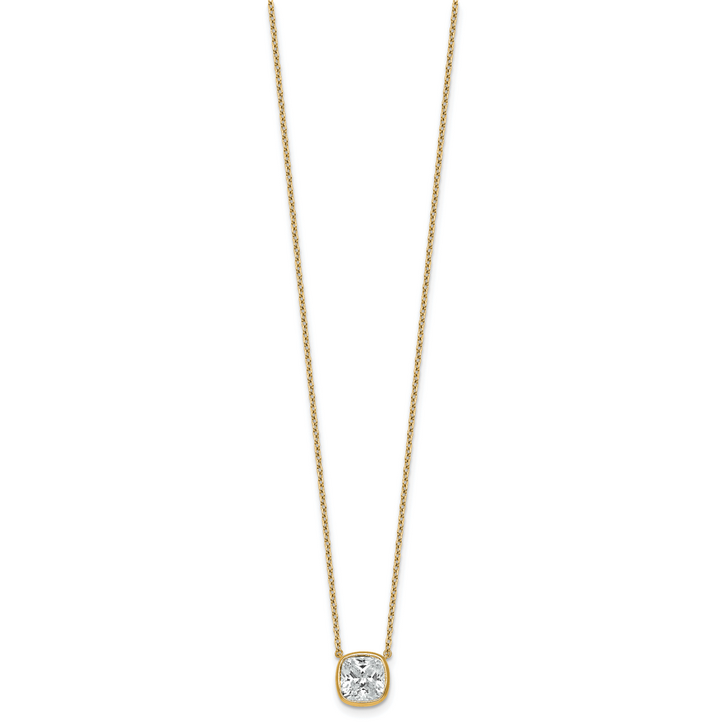 14k 2 1/2 carat Certified Lab Grown Diamond VS+ F+ Cushion Complete 18 inch Bezel Set Necklace