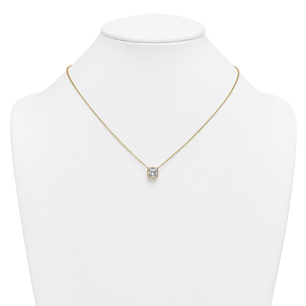 14k 2 1/2 carat Certified Lab Grown Diamond VS+ F+ Cushion Complete 18 inch Bezel Set Necklace