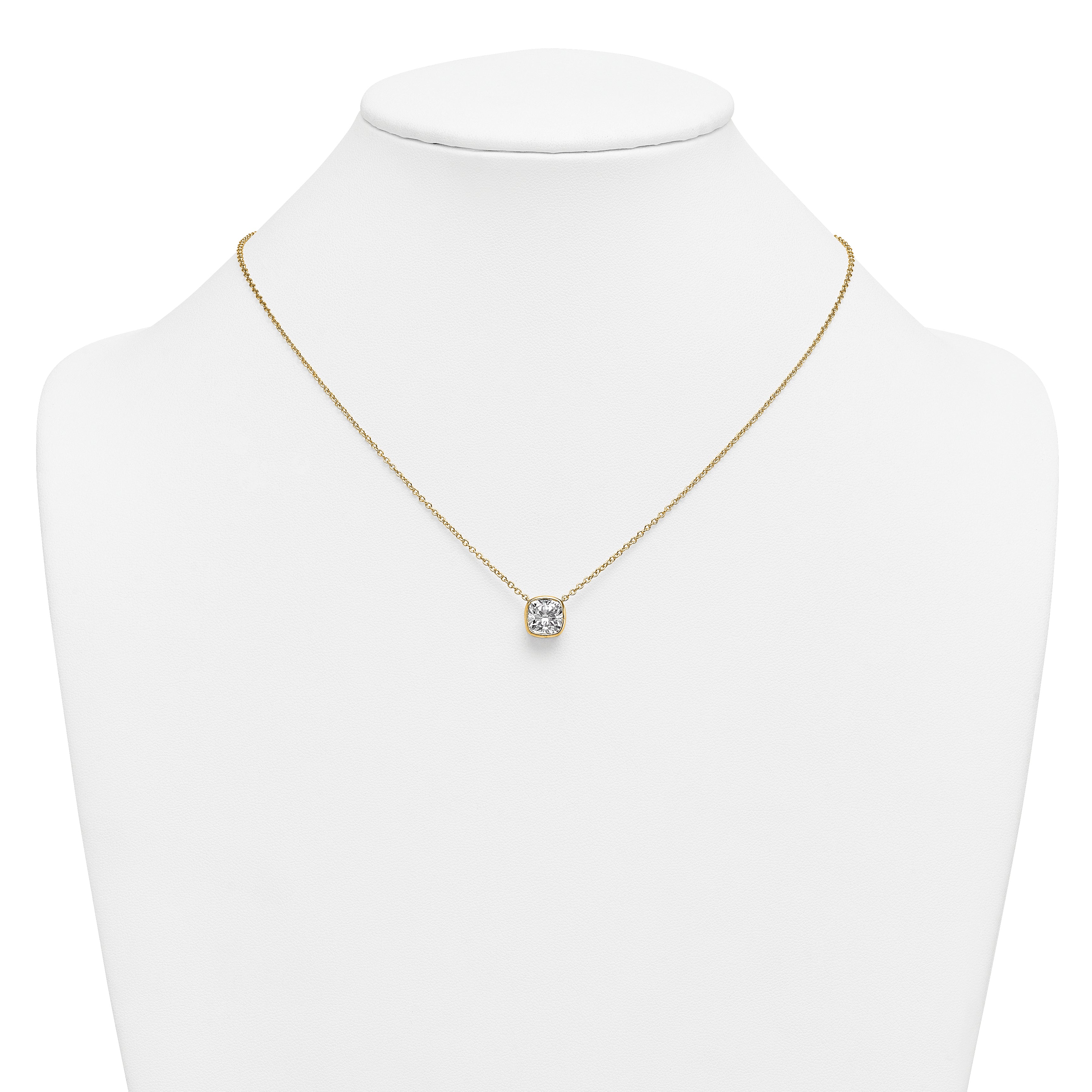 14k 2 1/2 carat Certified Lab Grown Diamond VS+ F+ Cushion Complete 18 inch Bezel Set Necklace