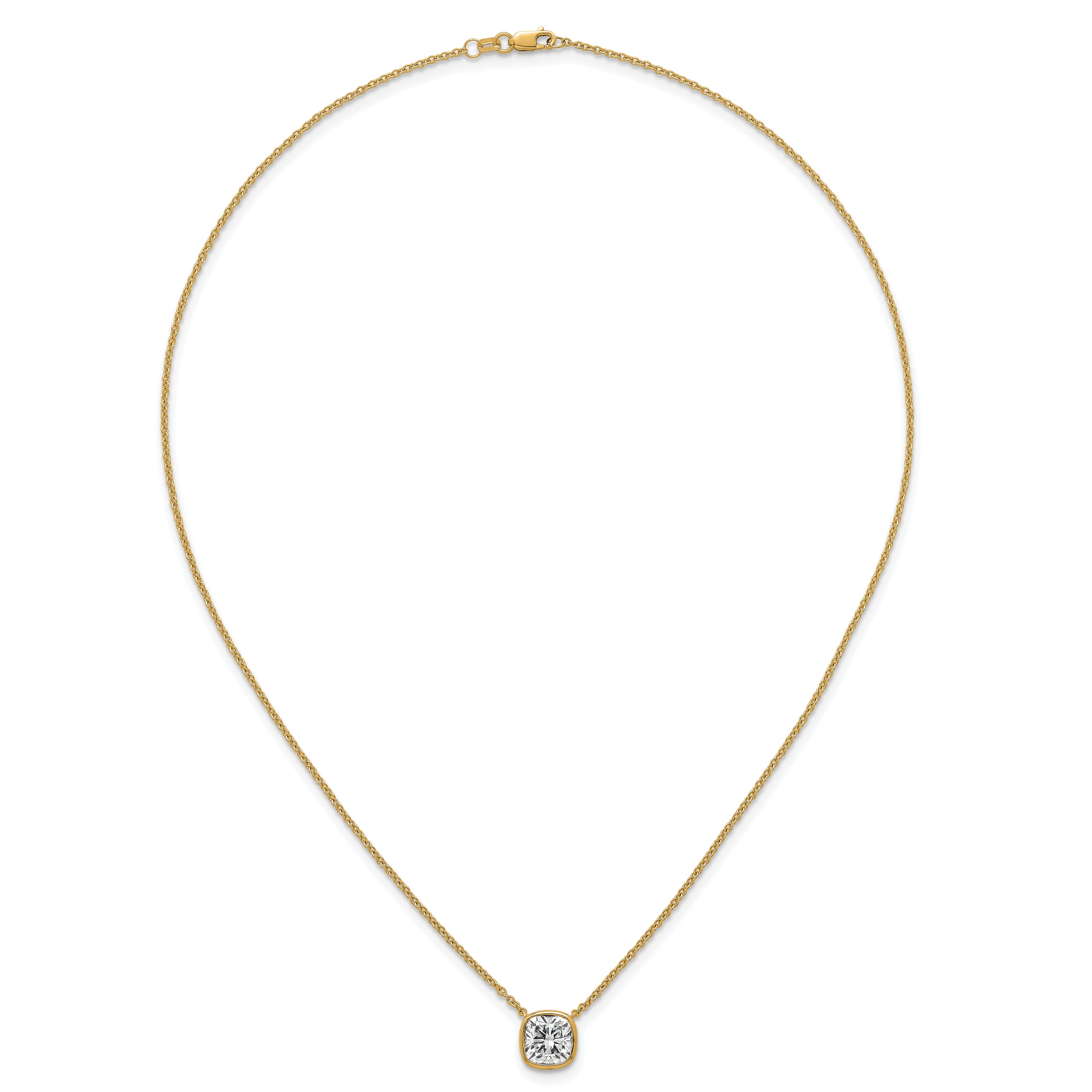 14k 2 1/2 carat Certified Lab Grown Diamond VS+ F+ Cushion Complete 18 inch Bezel Set Necklace