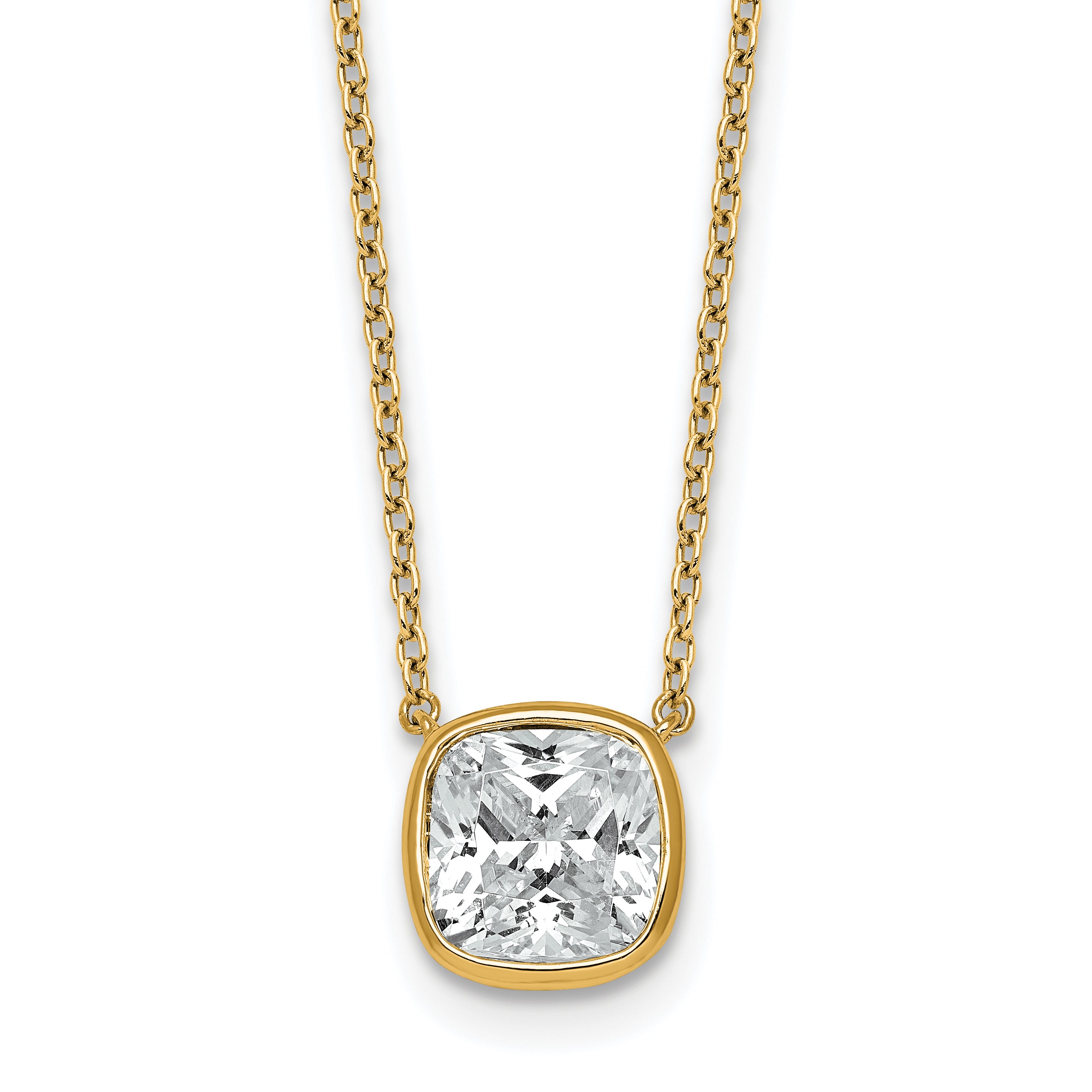 14k 2 1/2ct Cert Lab Grown Dia VS+ F+ Cushion  Bezel Set Pendant