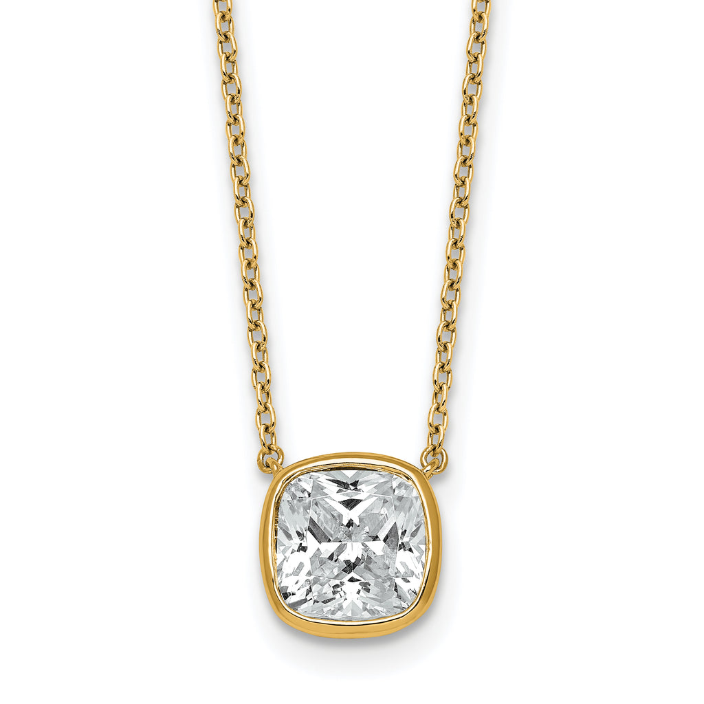 14k 2 1/2 carat Certified Lab Grown Diamond VS+ F+ Cushion Complete 18 inch Bezel Set Necklace