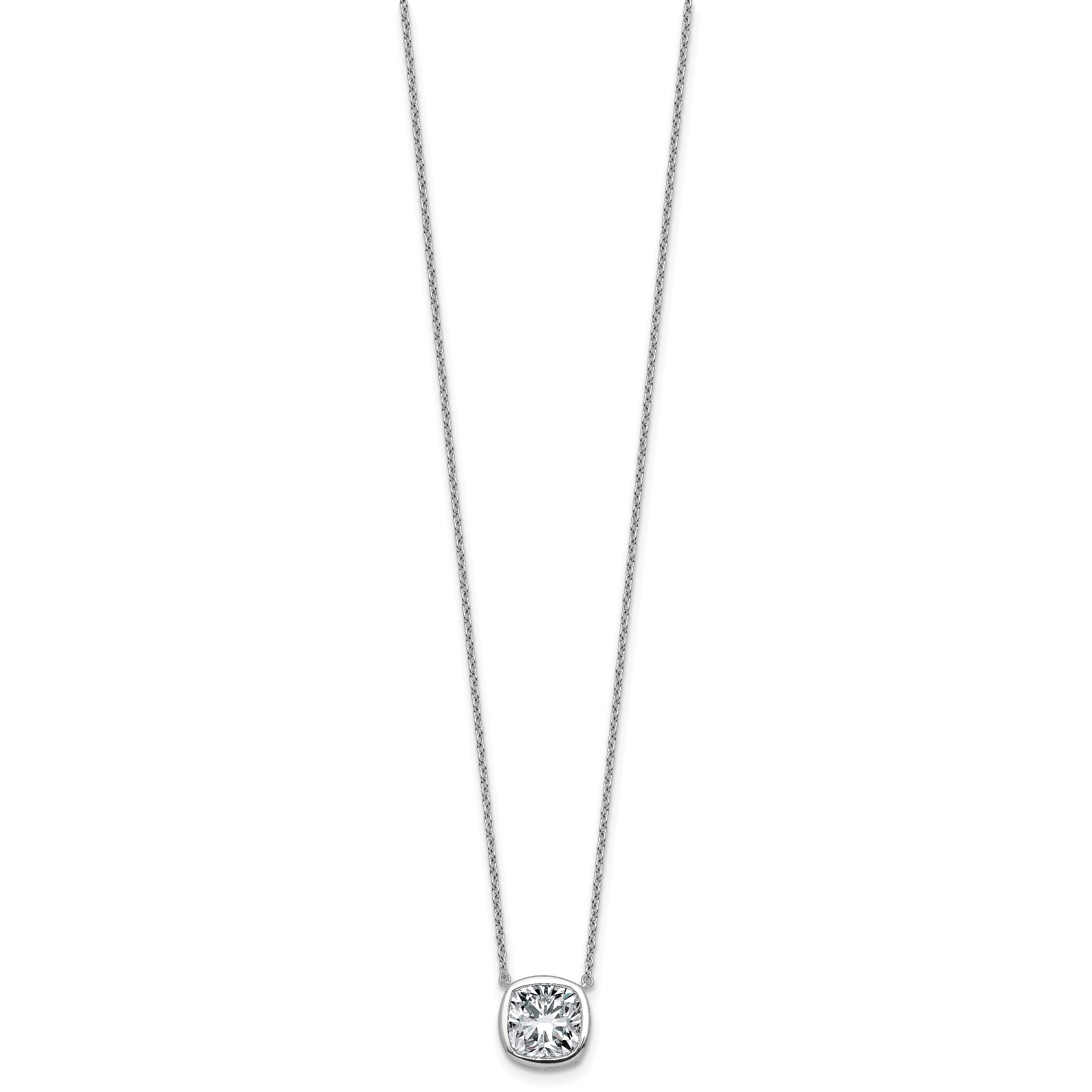 14k White Gold 3 carat Certified Lab Grown Diamond VS+ F+ Cushion Complete 18 inch Bezel Set Necklace