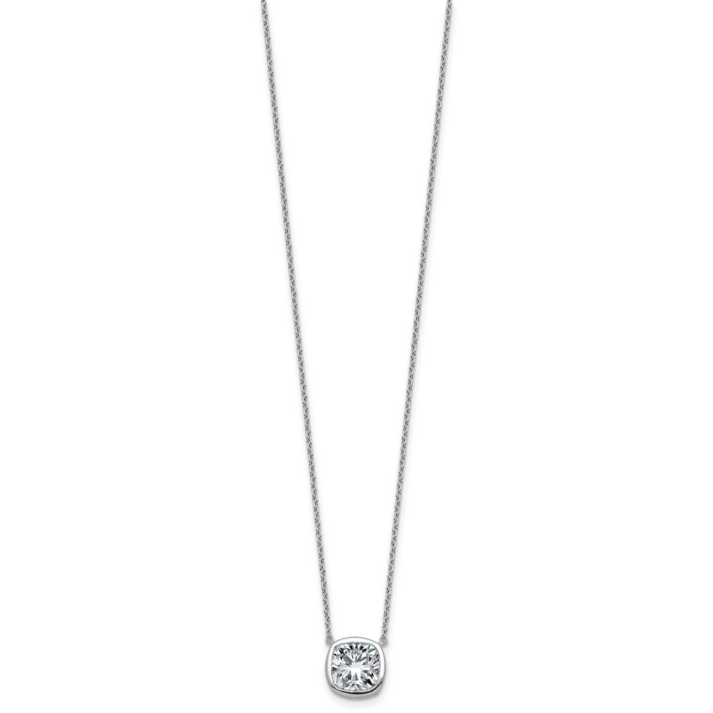 14k White Gold 3 carat Certified Lab Grown Diamond VS+ F+ Cushion Complete 18 inch Bezel Set Necklace