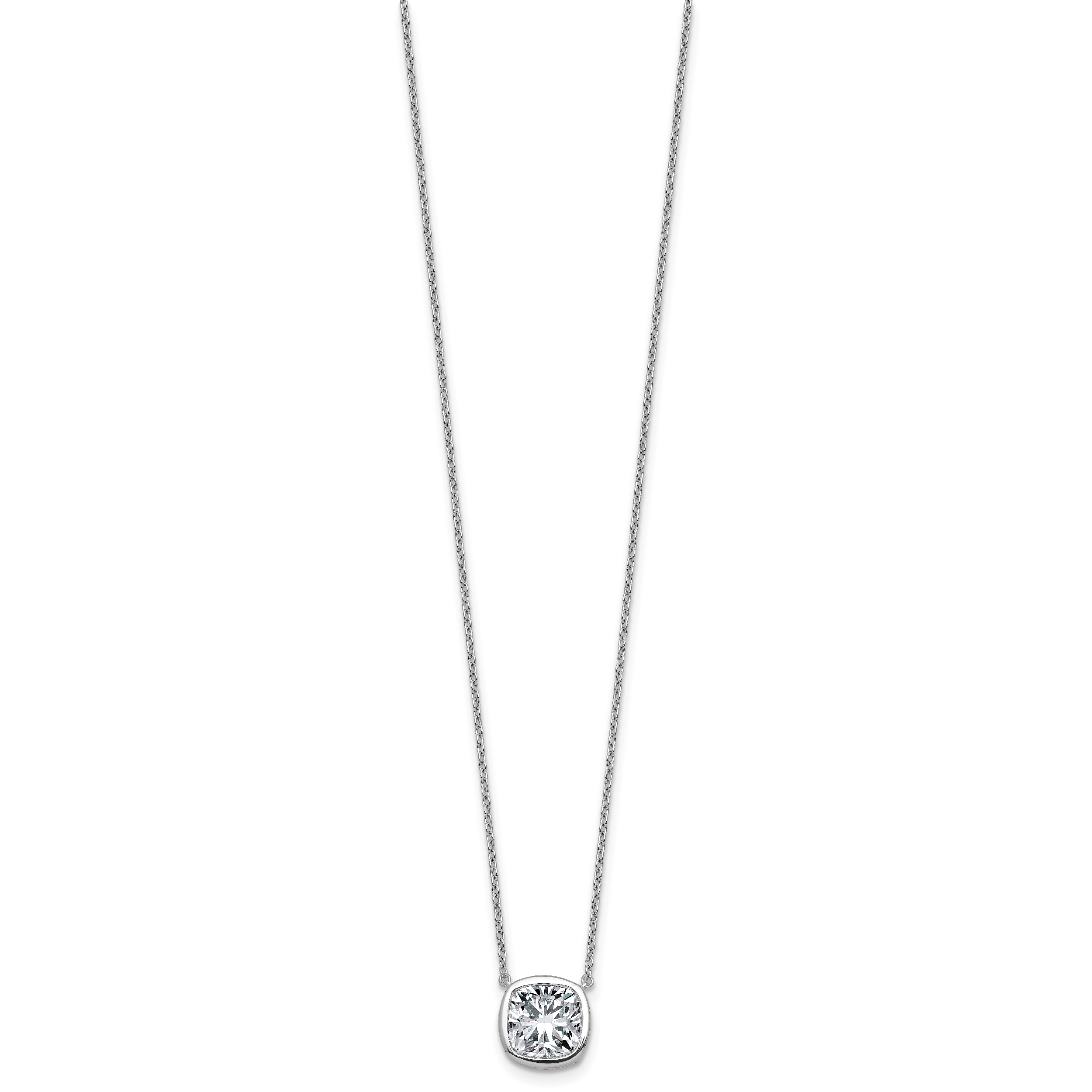 14k White Gold 3 carat Certified Lab Grown Diamond VS+ F+ Cushion Complete 18 inch Bezel Set Necklace