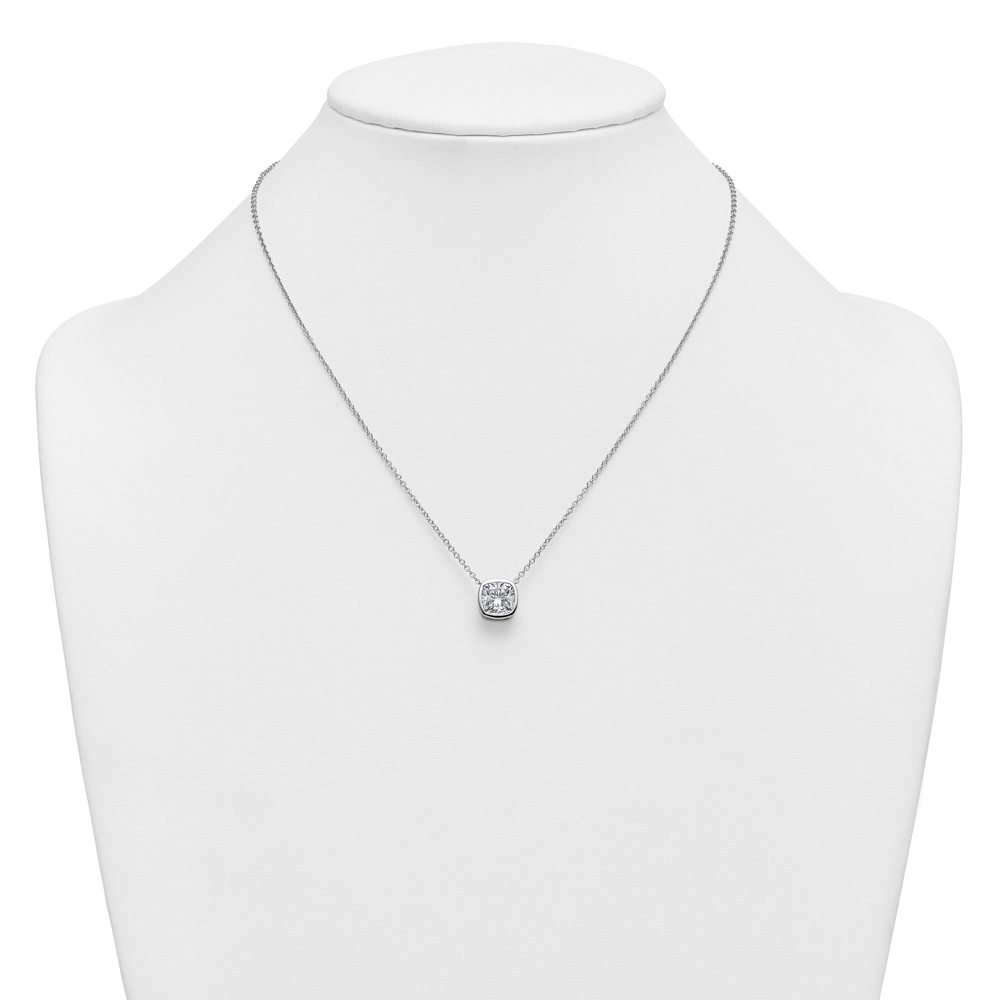 14k White Gold 3 carat Certified Lab Grown Diamond VS+ F+ Cushion Complete 18 inch Bezel Set Necklace