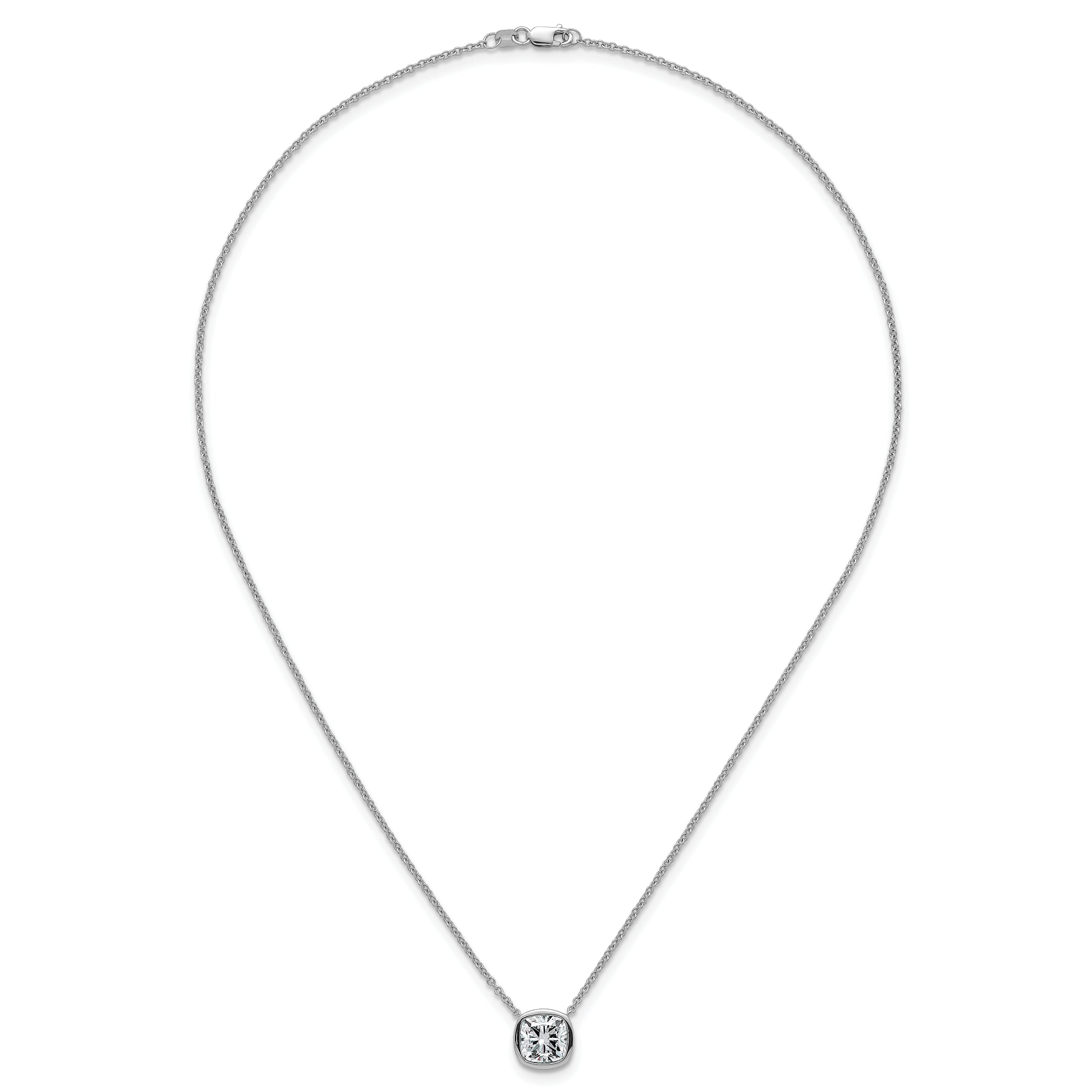 14k White Gold 3 carat Certified Lab Grown Diamond VS+ F+ Cushion Complete 18 inch Bezel Set Necklace