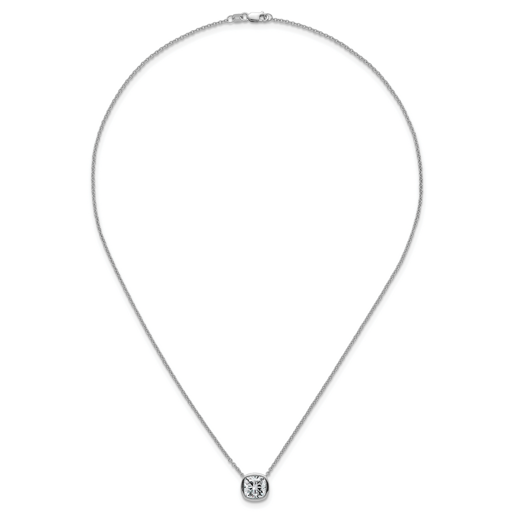 14k White Gold 3 carat Certified Lab Grown Diamond VS+ F+ Cushion Complete 18 inch Bezel Set Necklace