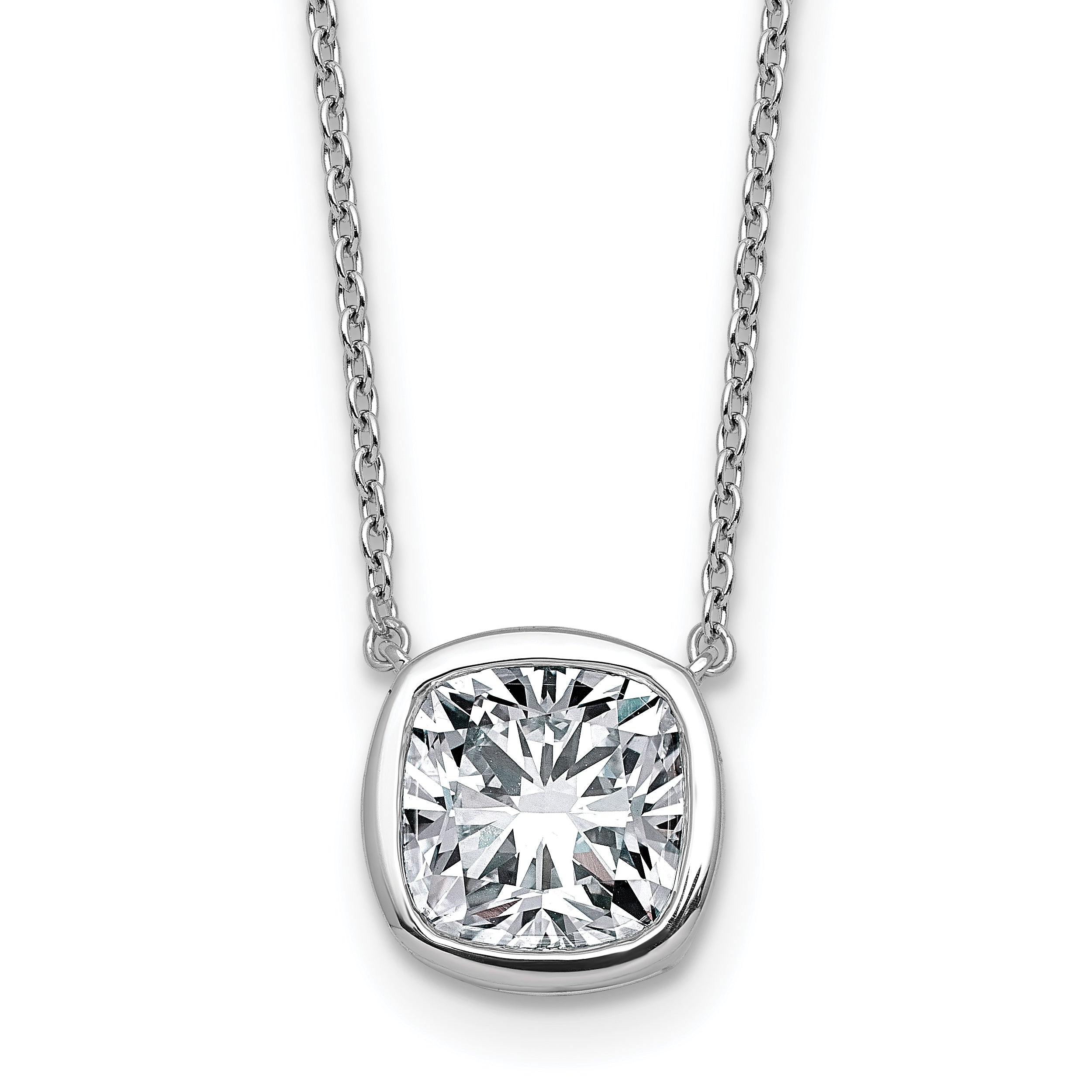 14k White Gold 3 carat Certified Lab Grown Diamond VS+ F+ Cushion Complete 18 inch Bezel Set Necklace