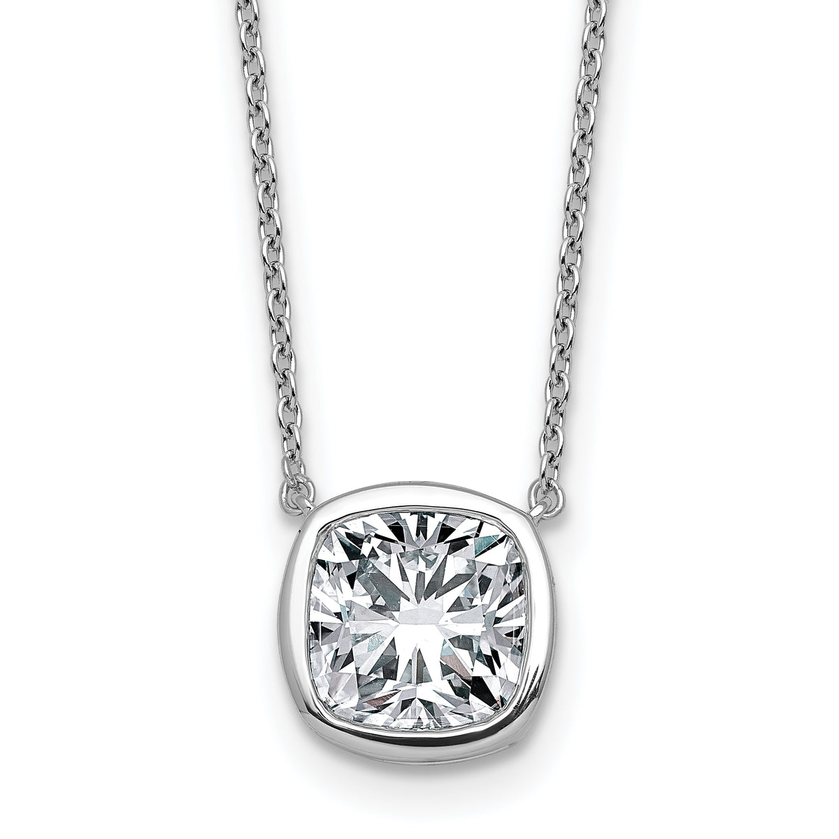 14k White Gold 3 carat Certified Lab Grown Diamond VS+ F+ Cushion Complete 18 inch Bezel Set Necklace