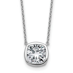 14k White Gold 3 carat Certified Lab Grown Diamond VS+ F+ Cushion Complete 18 inch Bezel Set Necklace