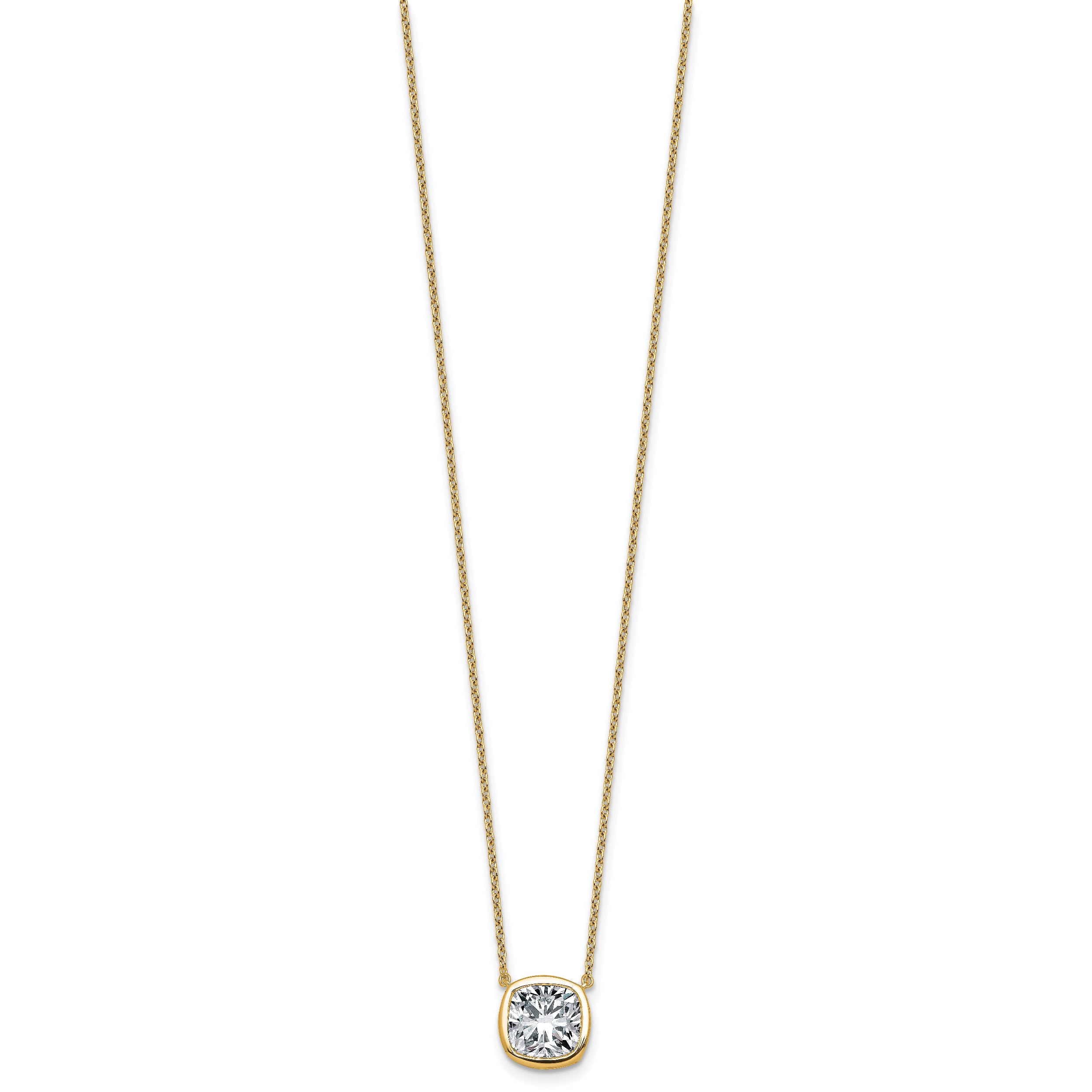 14k 3 carat Certified Lab Grown Diamond VS+ F+ Cushion Complete 18 inch Bezel Set Necklace