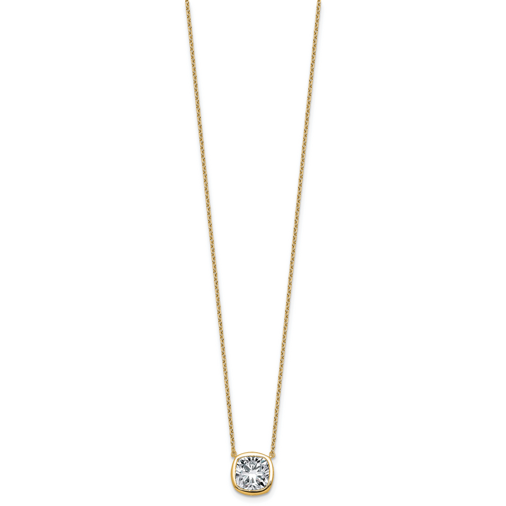 14k 3 carat Certified Lab Grown Diamond VS+ F+ Cushion Complete 18 inch Bezel Set Necklace