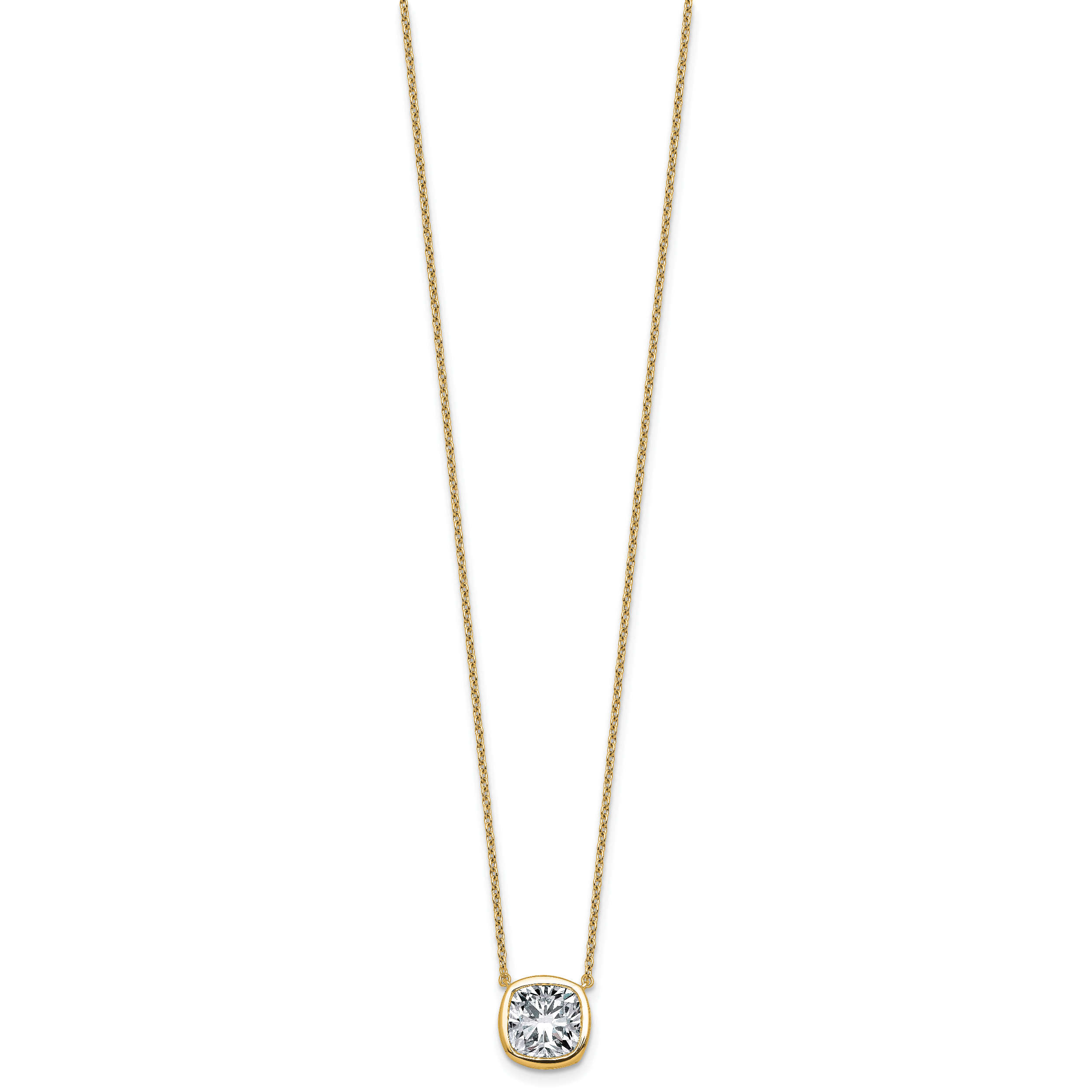 14k 3 carat Certified Lab Grown Diamond VS+ F+ Cushion Complete 18 inch Bezel Set Necklace
