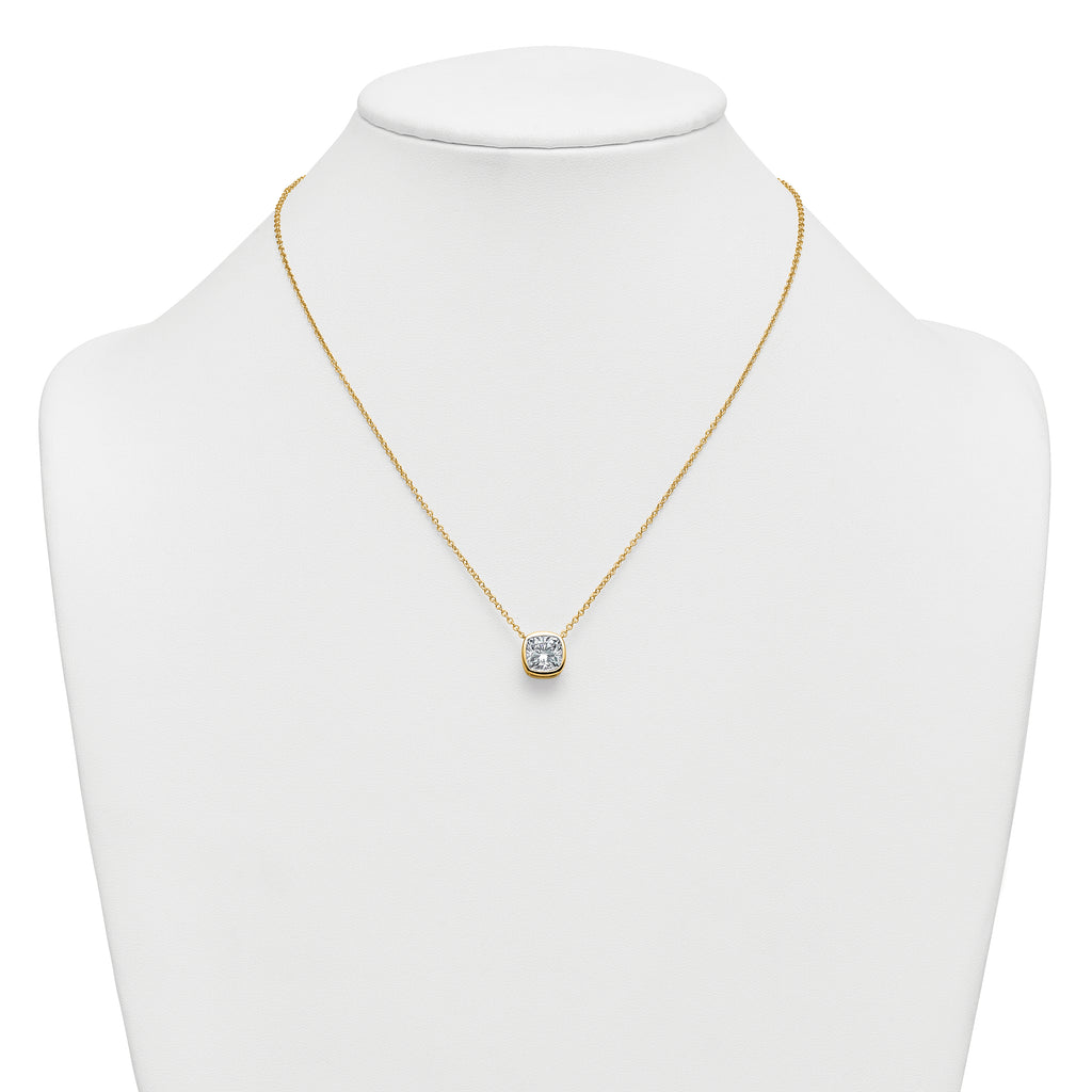14k 3 carat Certified Lab Grown Diamond VS+ F+ Cushion Complete 18 inch Bezel Set Necklace