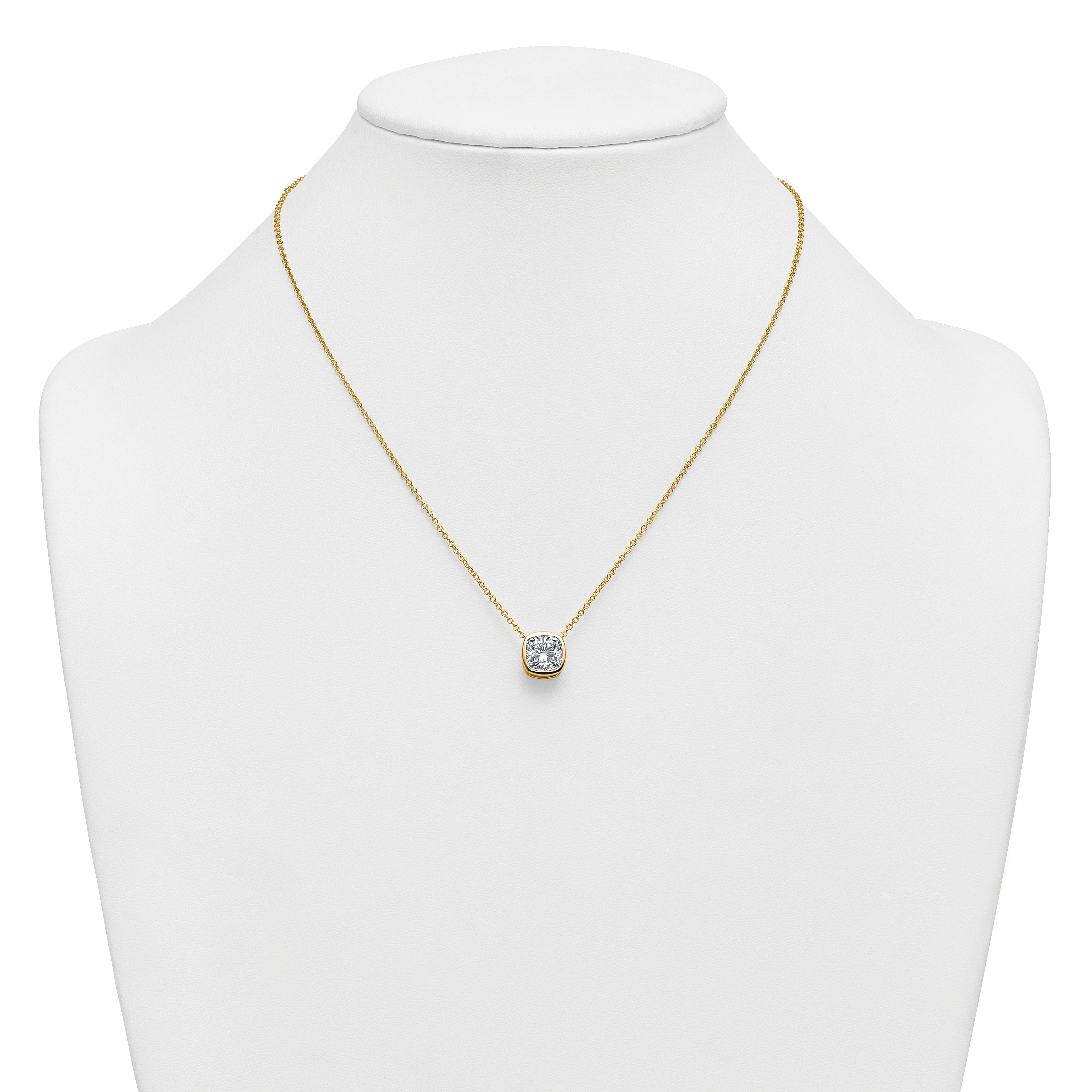 14k 3 carat Certified Lab Grown Diamond VS+ F+ Cushion Complete 18 inch Bezel Set Necklace