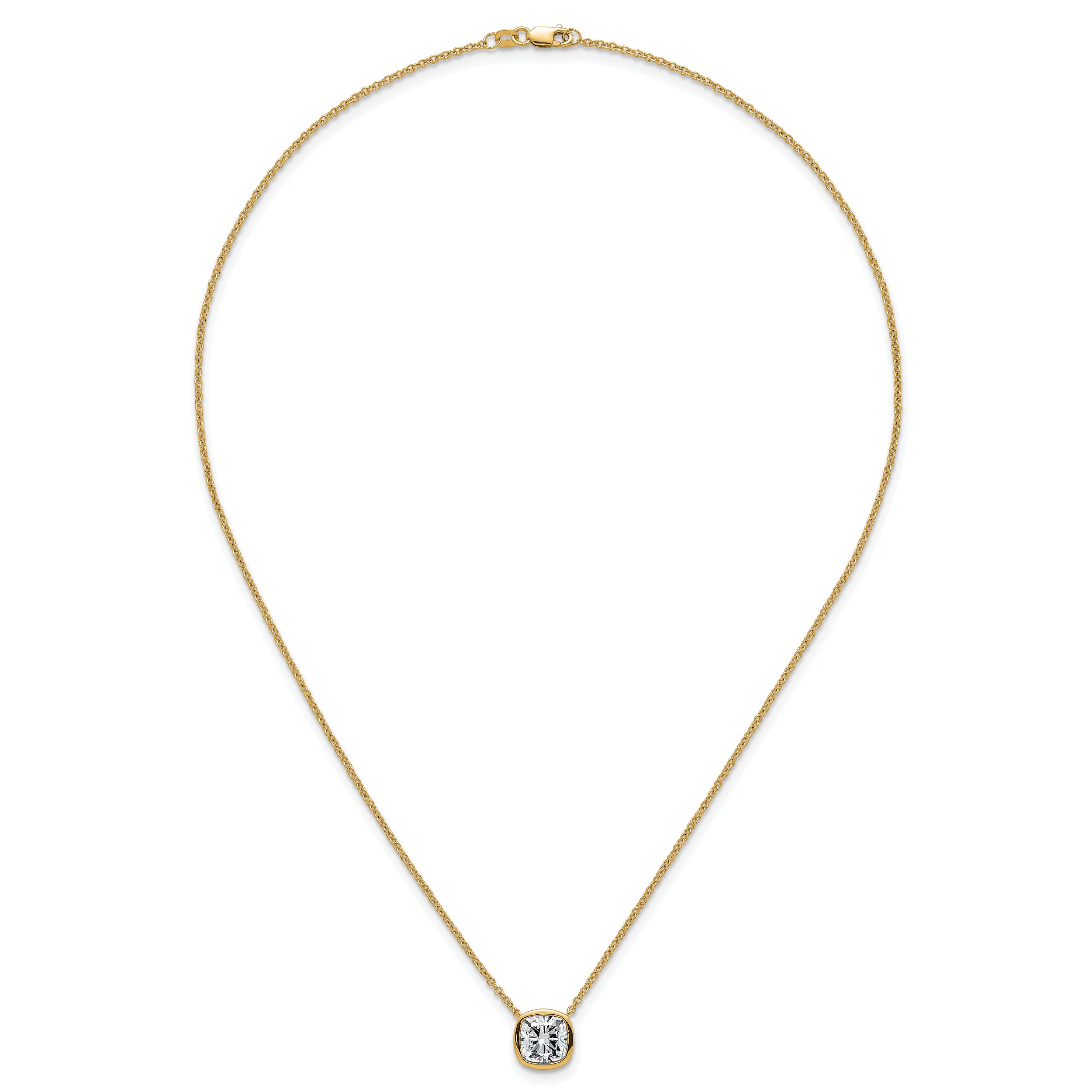 14k 3 carat Certified Lab Grown Diamond VS+ F+ Cushion Complete 18 inch Bezel Set Necklace