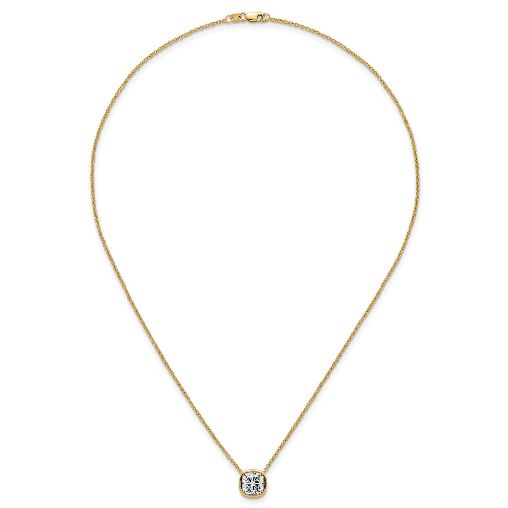 14k 3 carat Certified Lab Grown Diamond VS+ F+ Cushion Complete 18 inch Bezel Set Necklace