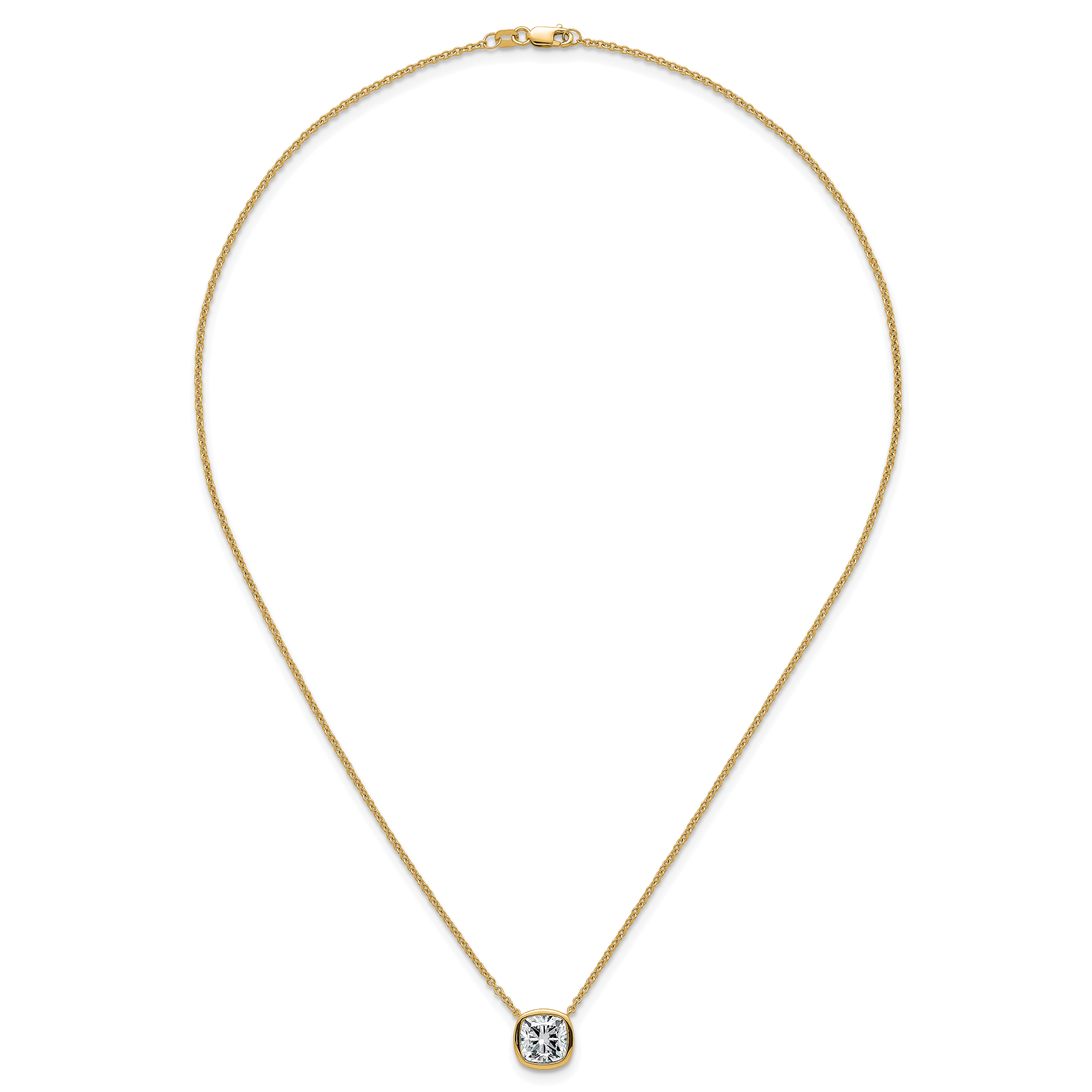 14k 3 carat Certified Lab Grown Diamond VS+ F+ Cushion Complete 18 inch Bezel Set Necklace
