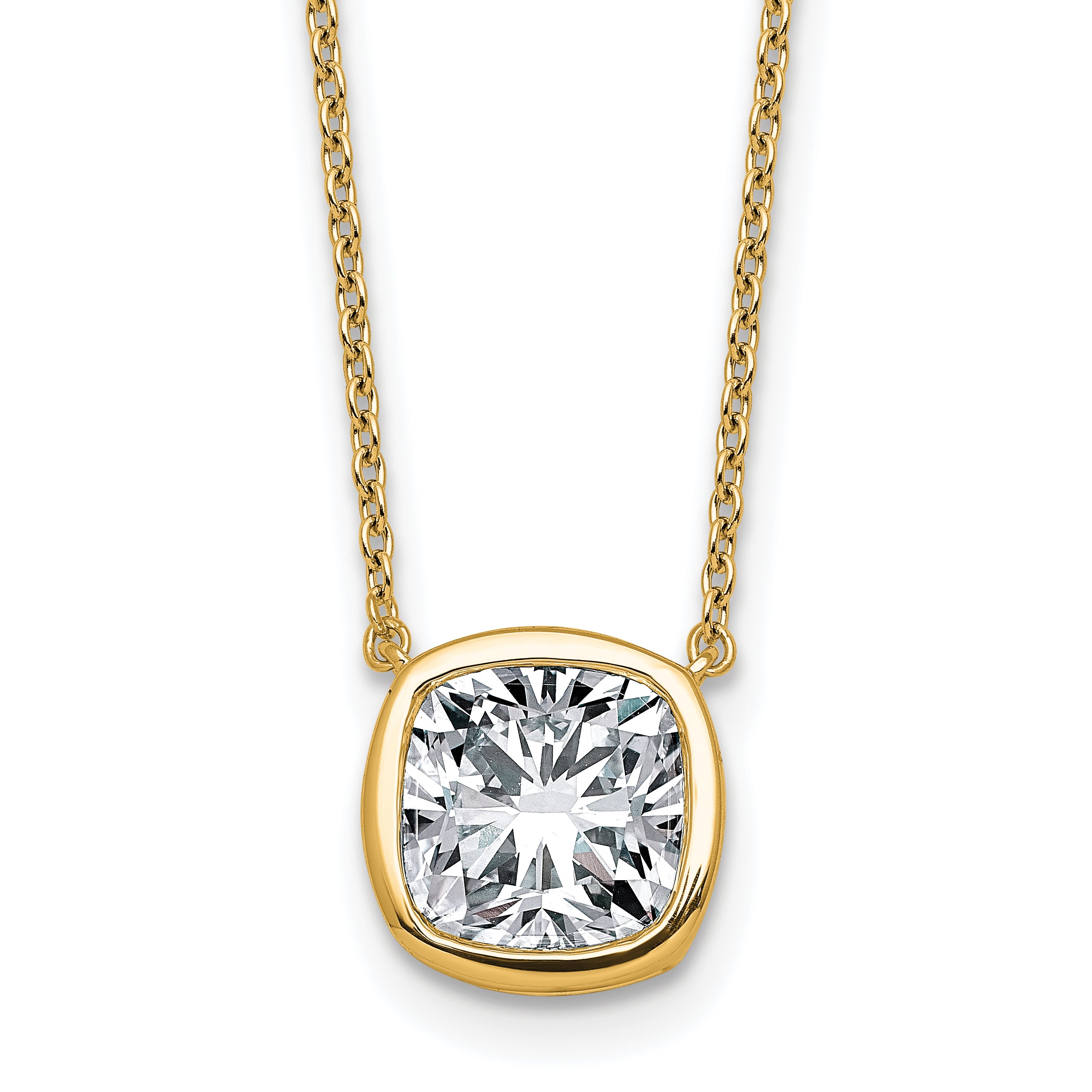 14k 3ct Cert Lab Grown Dia VS+ F+ Cushion  Bezel Set Pendant