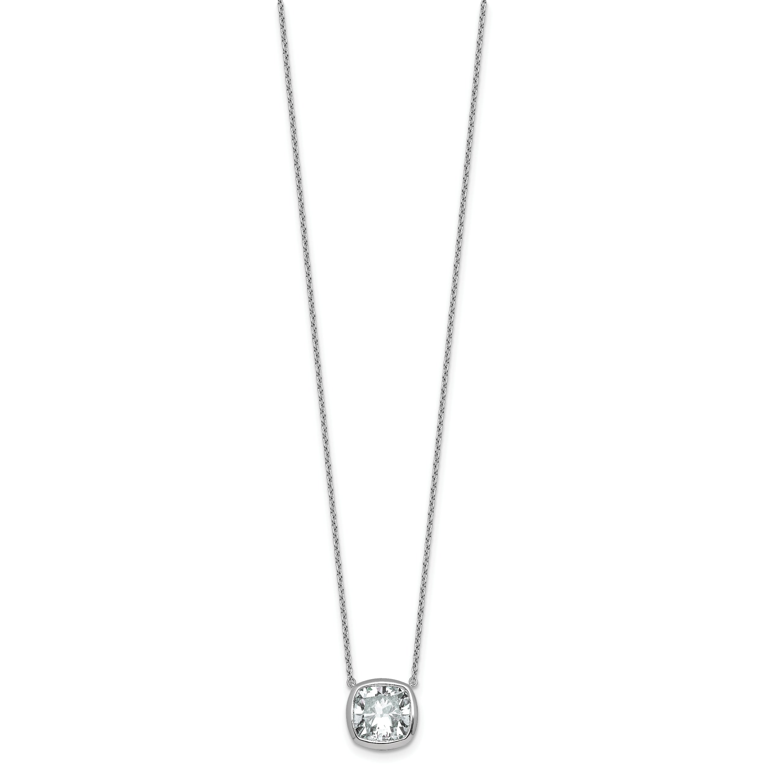 14k White Gold 4 carat Certified Lab Grown Diamond VS+ F+ Cushion Complete 18 inch Bezel Set Necklace