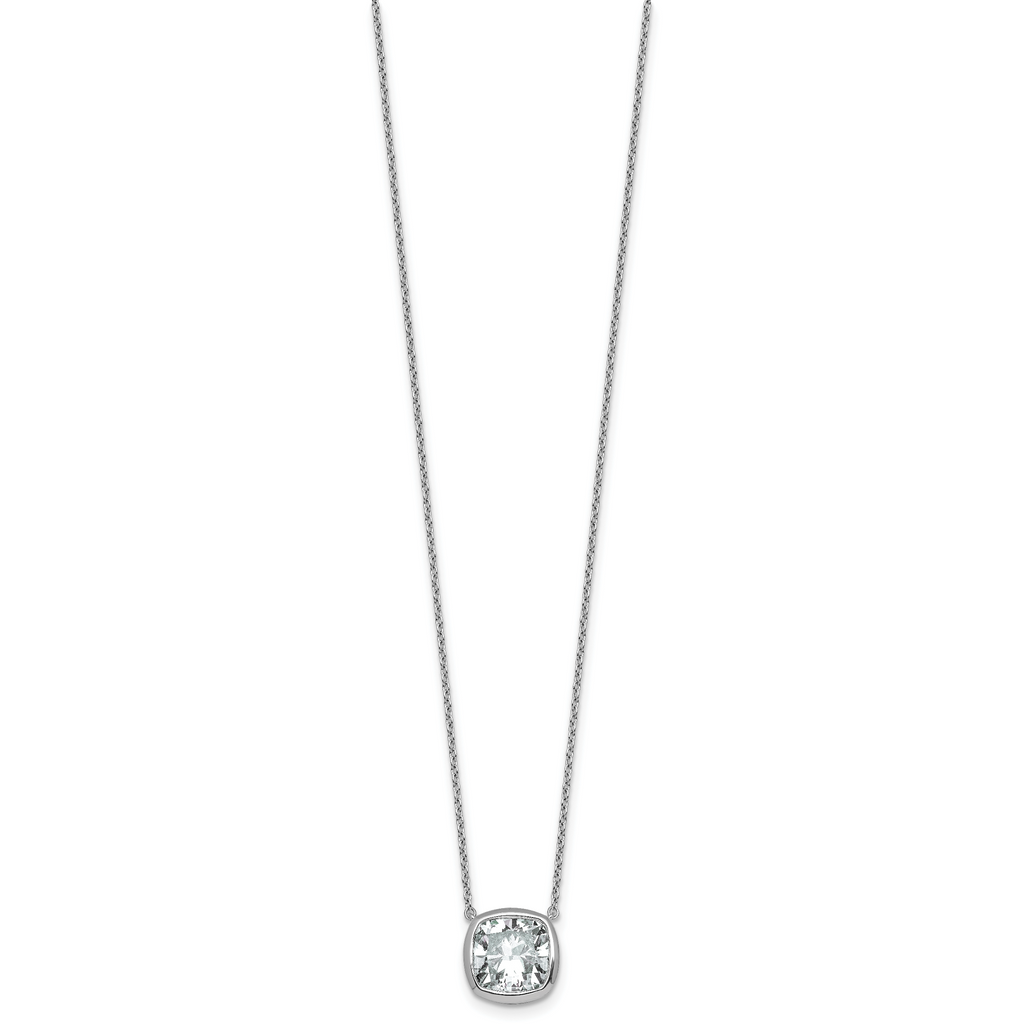 14k White Gold 4 carat Certified Lab Grown Diamond VS+ F+ Cushion Complete 18 inch Bezel Set Necklace